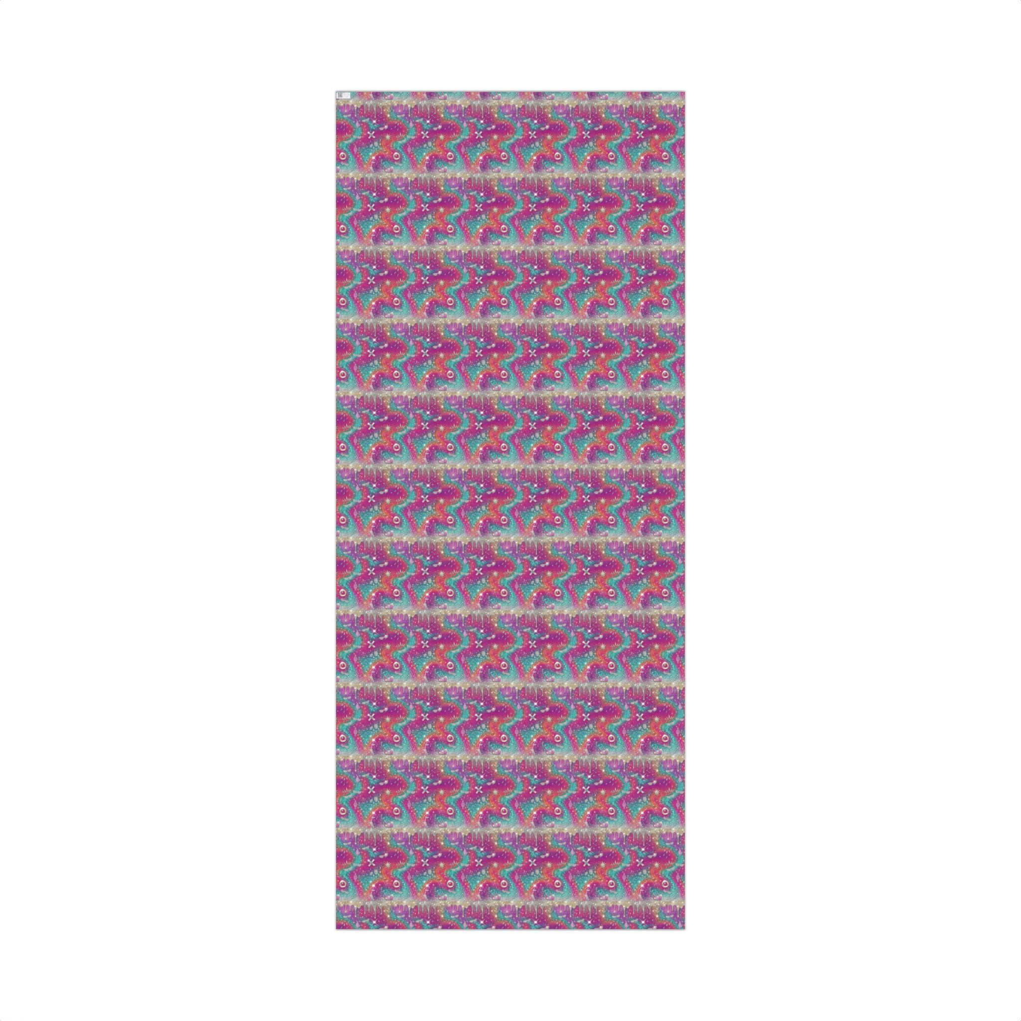 Vibrant purple and teal patterned yoga mat with abstract wavy design for home fitness and studio use