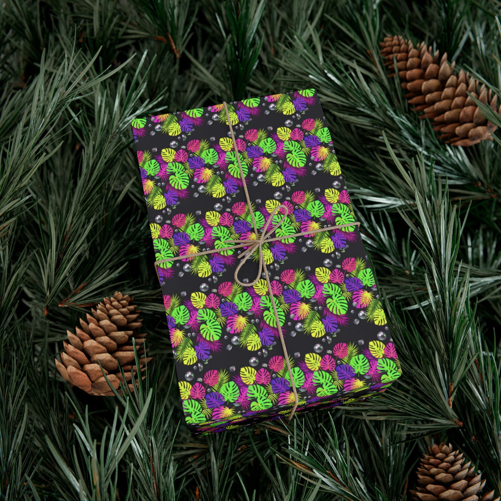 Neon Floral Pattern Gift Wrap Paper | Bright Botanical Wrapping Roll