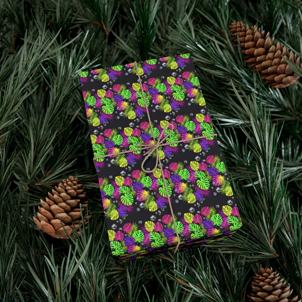 Neon Floral Pattern Gift Wrap Paper | Bright Botanical Wrapping Roll