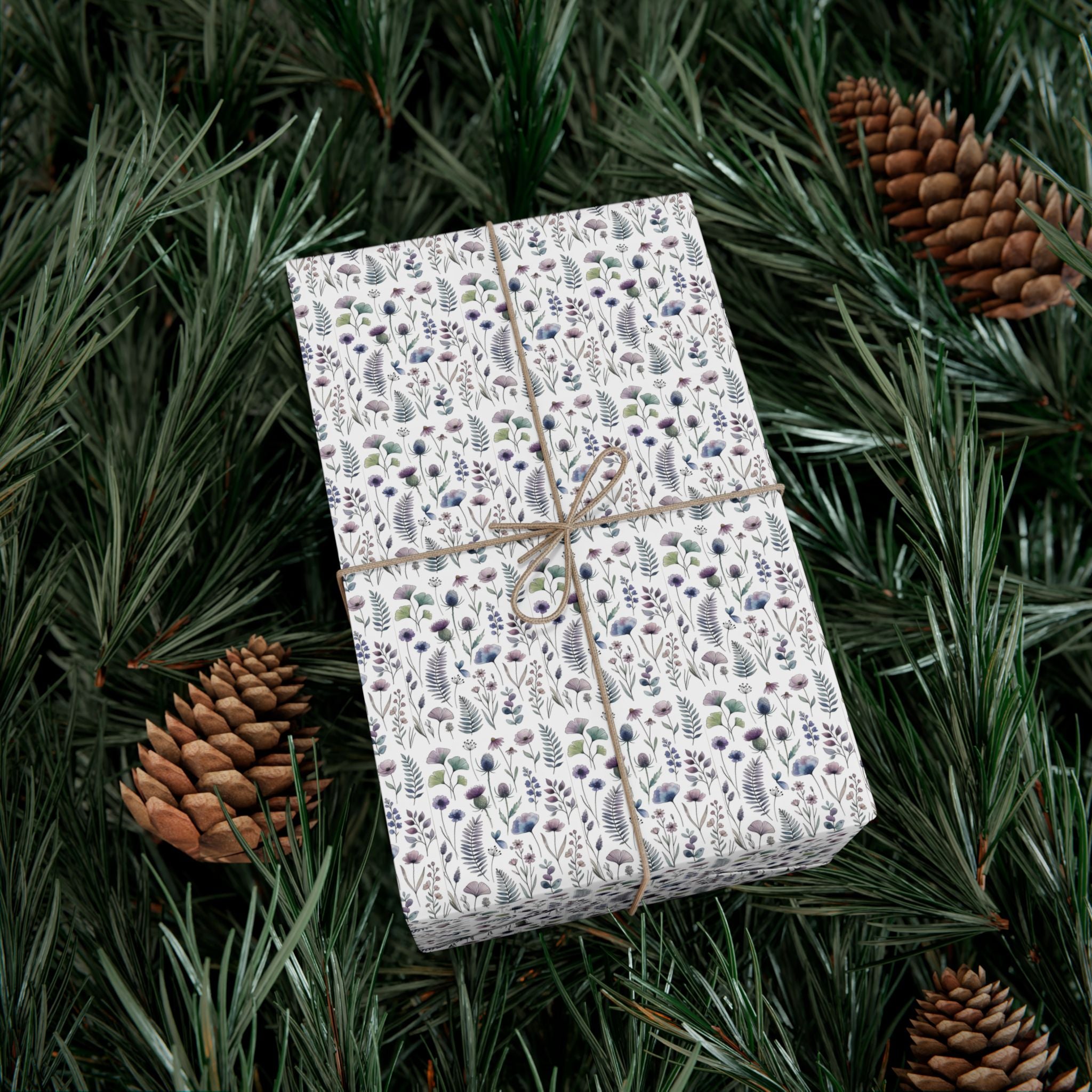 Tiny Lavender Floral Pattern Gift Wrap Paper | Neutral Botanical Wrapping