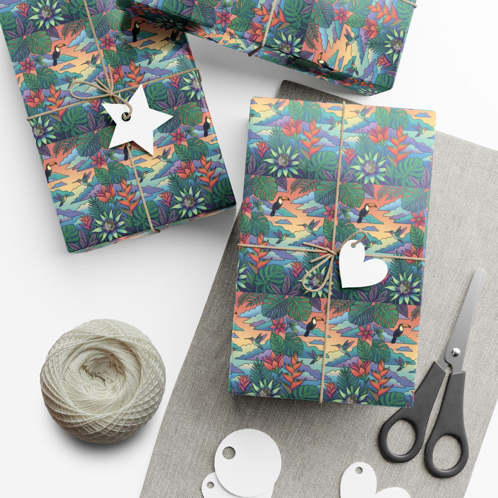 Tropical Floral Pattern Gift Wrap Papers | Botanical Jungle Wrapping Paper Roll