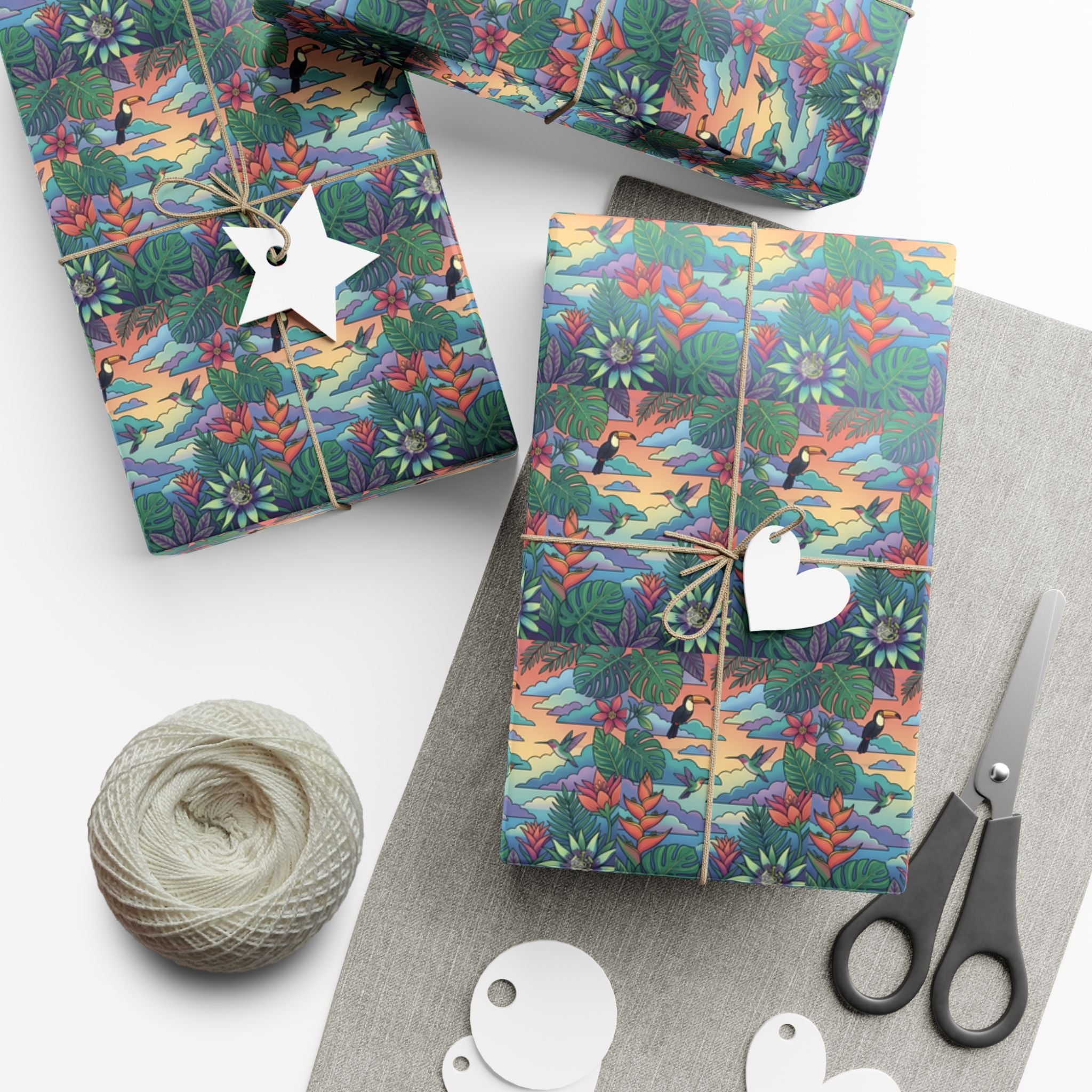 Tropical Floral Pattern Gift Wrap Papers | Botanical Jungle Wrapping Paper Roll