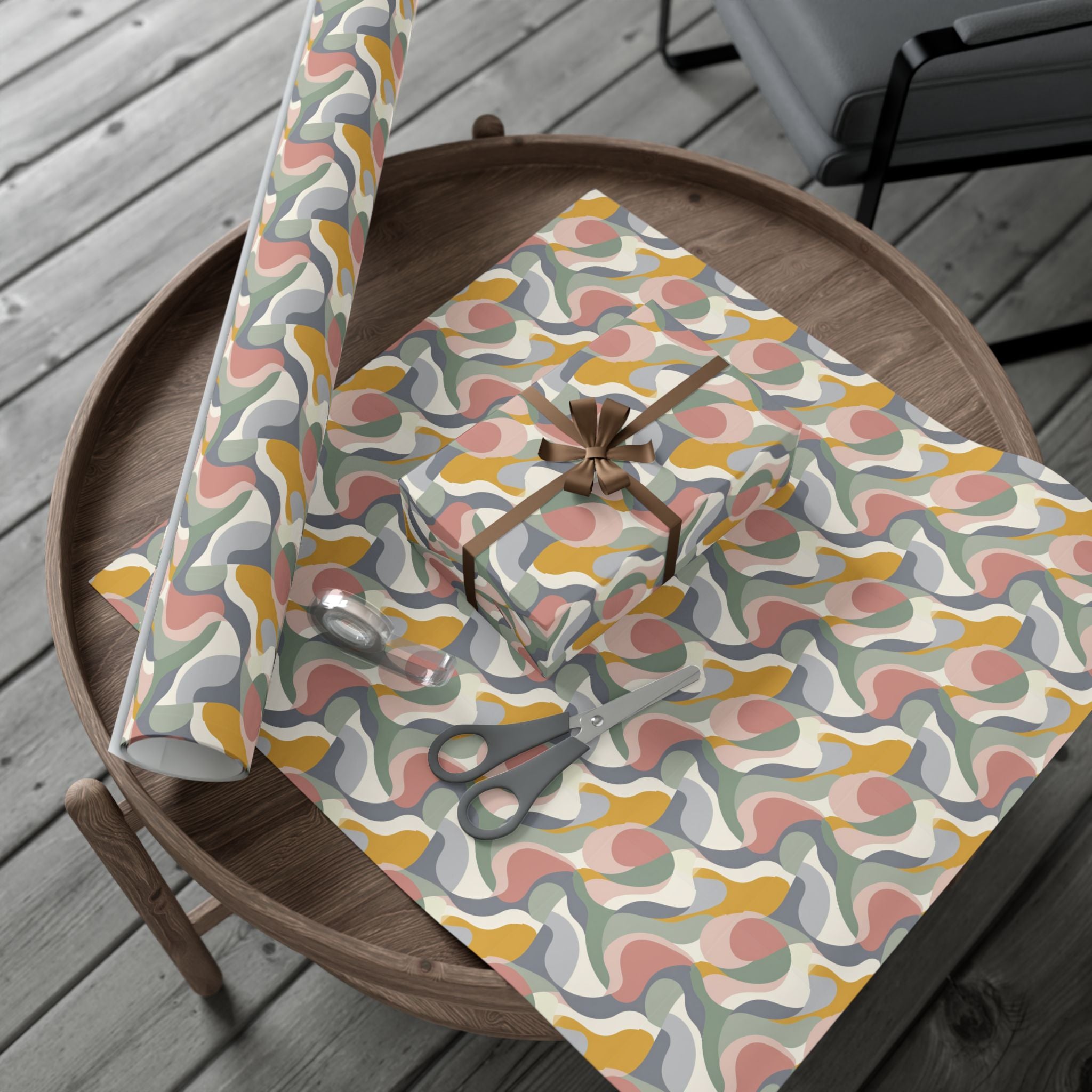 Abstract Retro Swirl Gift Wrap Papers | Colorful Organic Pattern
