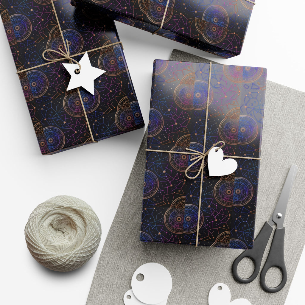Celestial Mandala Pattern Gift Wrap Paper | Dark Starry Wrapping Paper