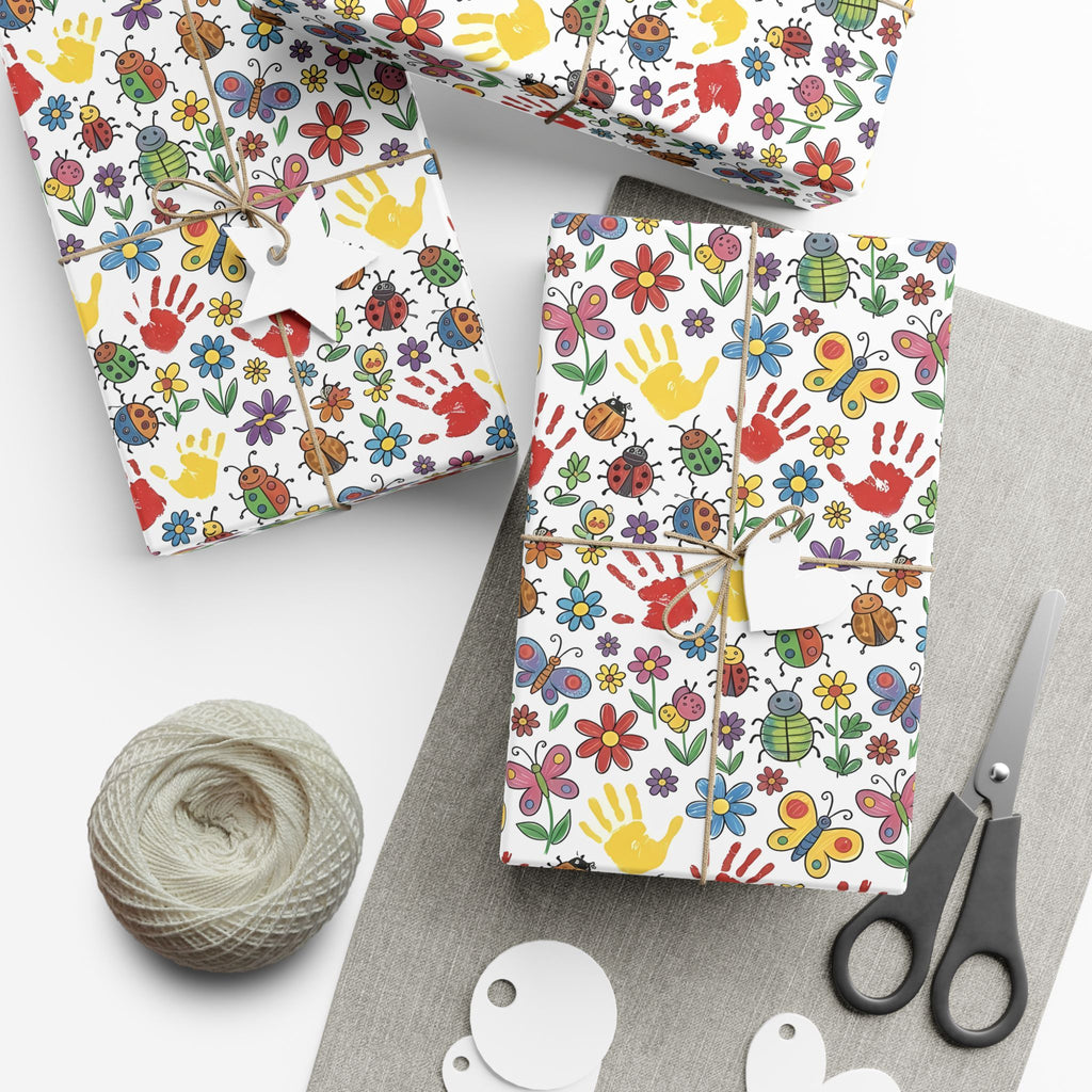Kids Handprint Flowers Pattern Gift Wrap Paper | Floral Children's Wrapping