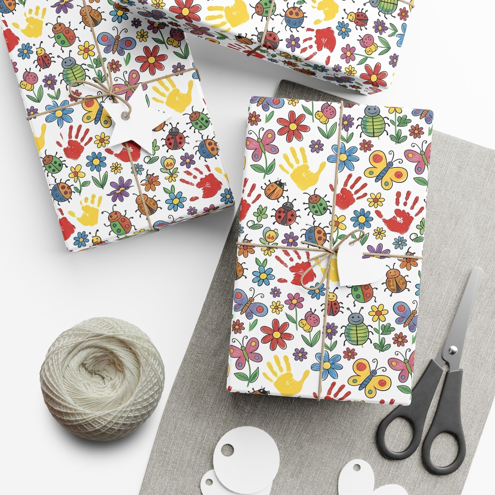 Kids Handprint Flowers Pattern Gift Wrap Paper | Floral Children's Wrapping