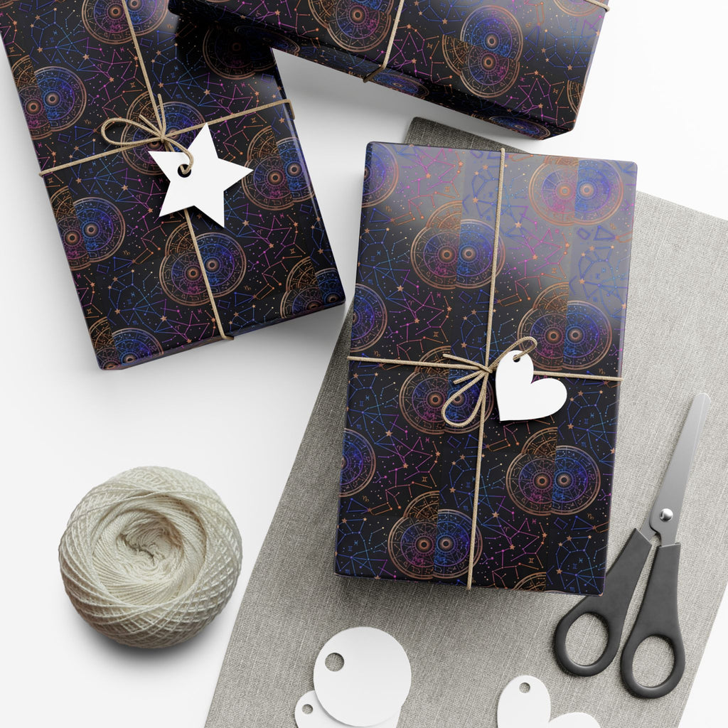 Celestial Mandala Pattern Gift Wrap Paper | Dark Starry Wrapping Paper