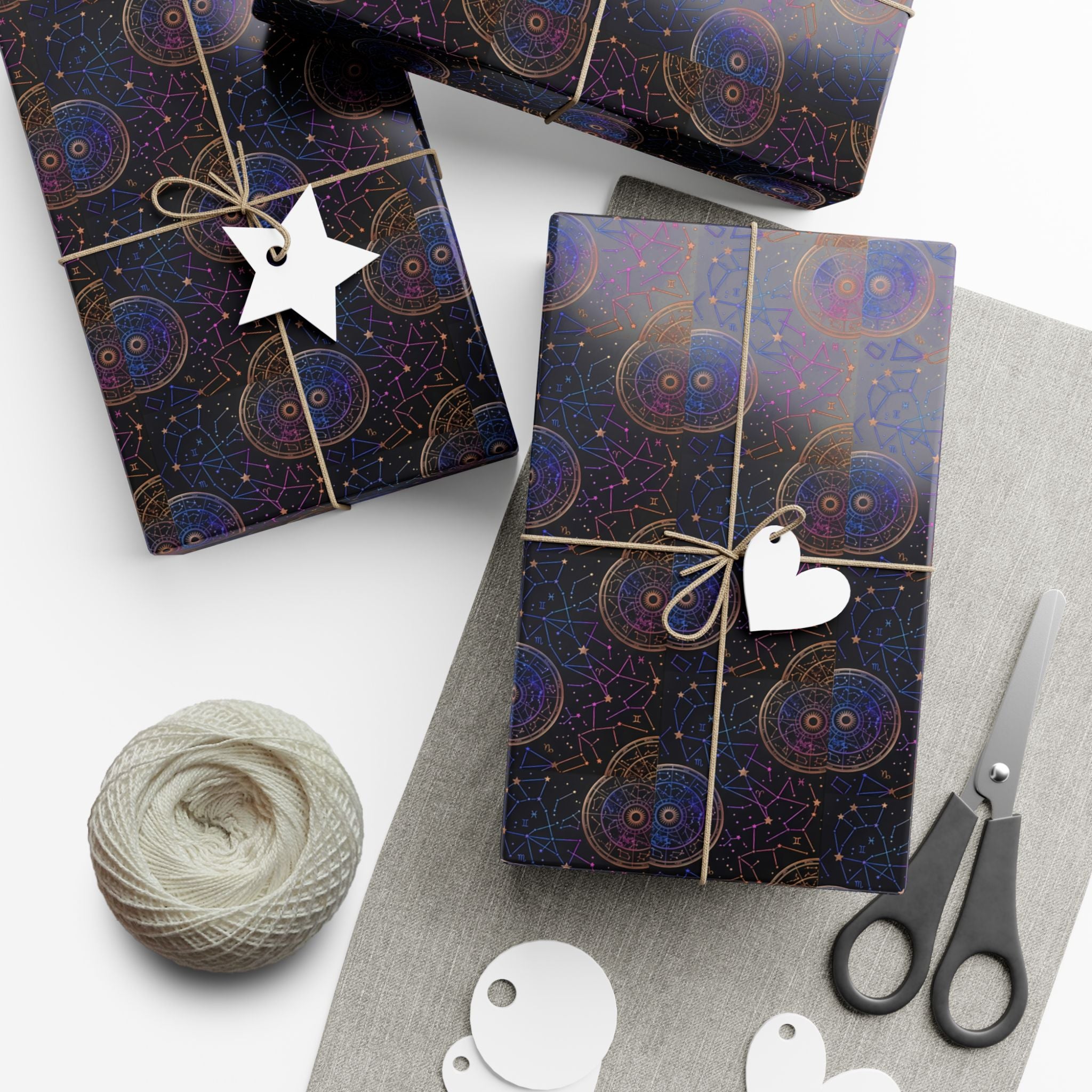 Celestial Mandala Pattern Gift Wrap Paper | Dark Starry Wrapping Paper