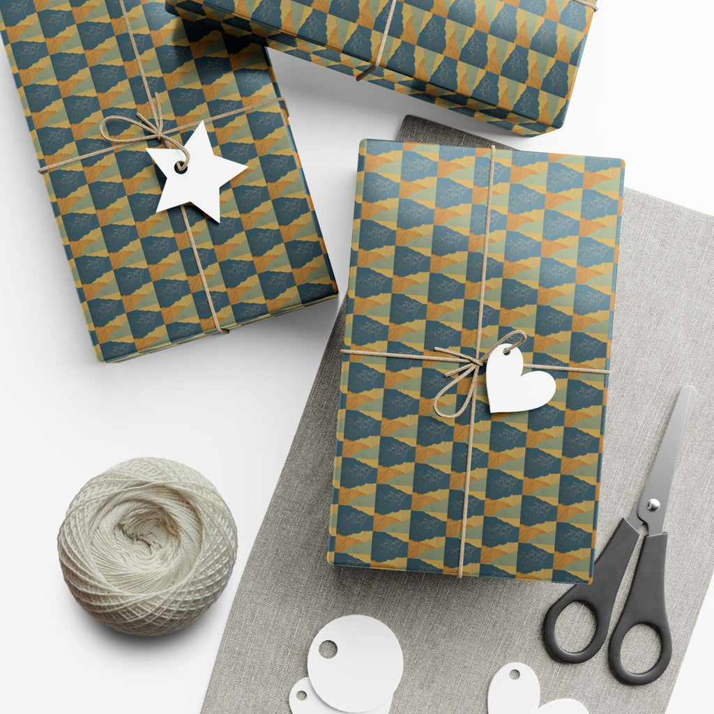 Geometric Birds Pattern Gift Wrap Papers | Blue Green Diamond Wrapping Paper