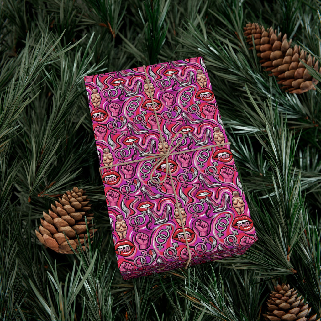 Psychedelic Lip PWR Pattern Gift Wrap Paper | Pink Swirl Wrapping Paper