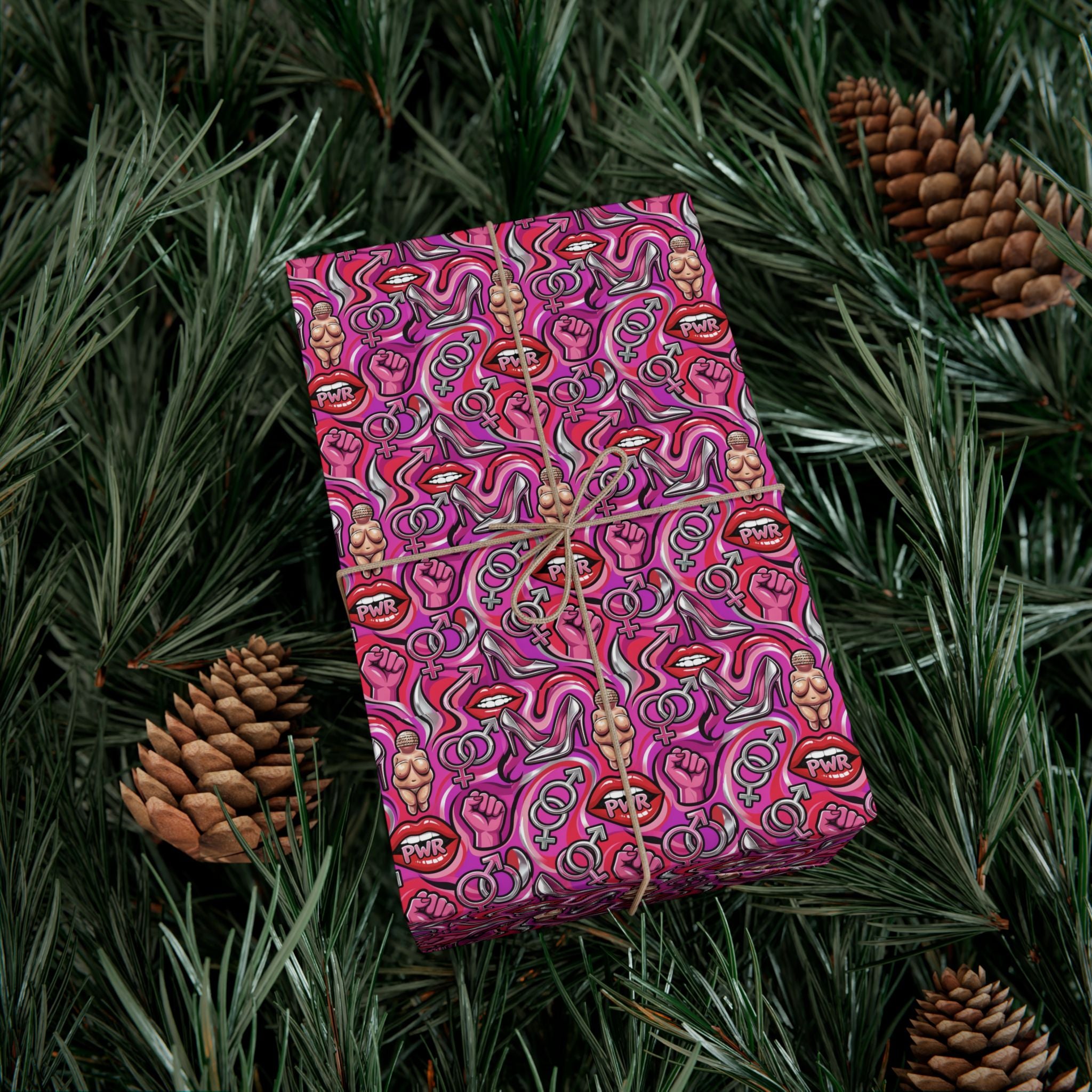 Psychedelic Lip PWR Pattern Gift Wrap Paper | Pink Swirl Wrapping Paper