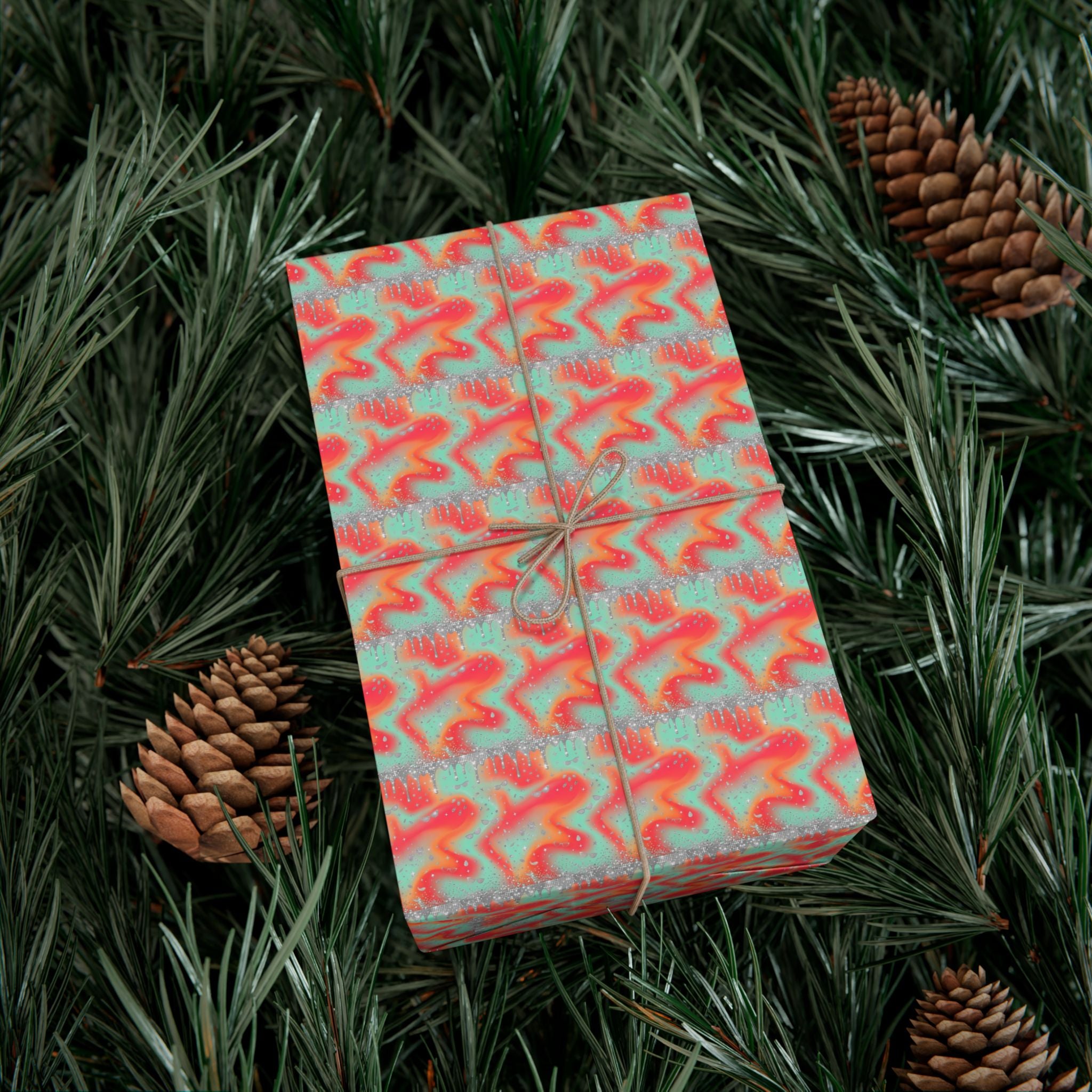 Abstract Coral Aqua Swirl Gift Wrap
