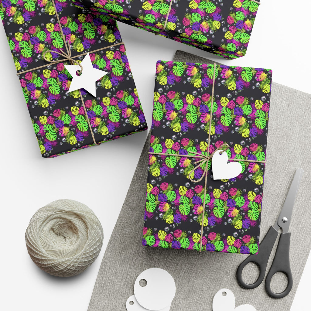 Neon Floral Pattern Gift Wrap Paper | Bright Botanical Wrapping Roll