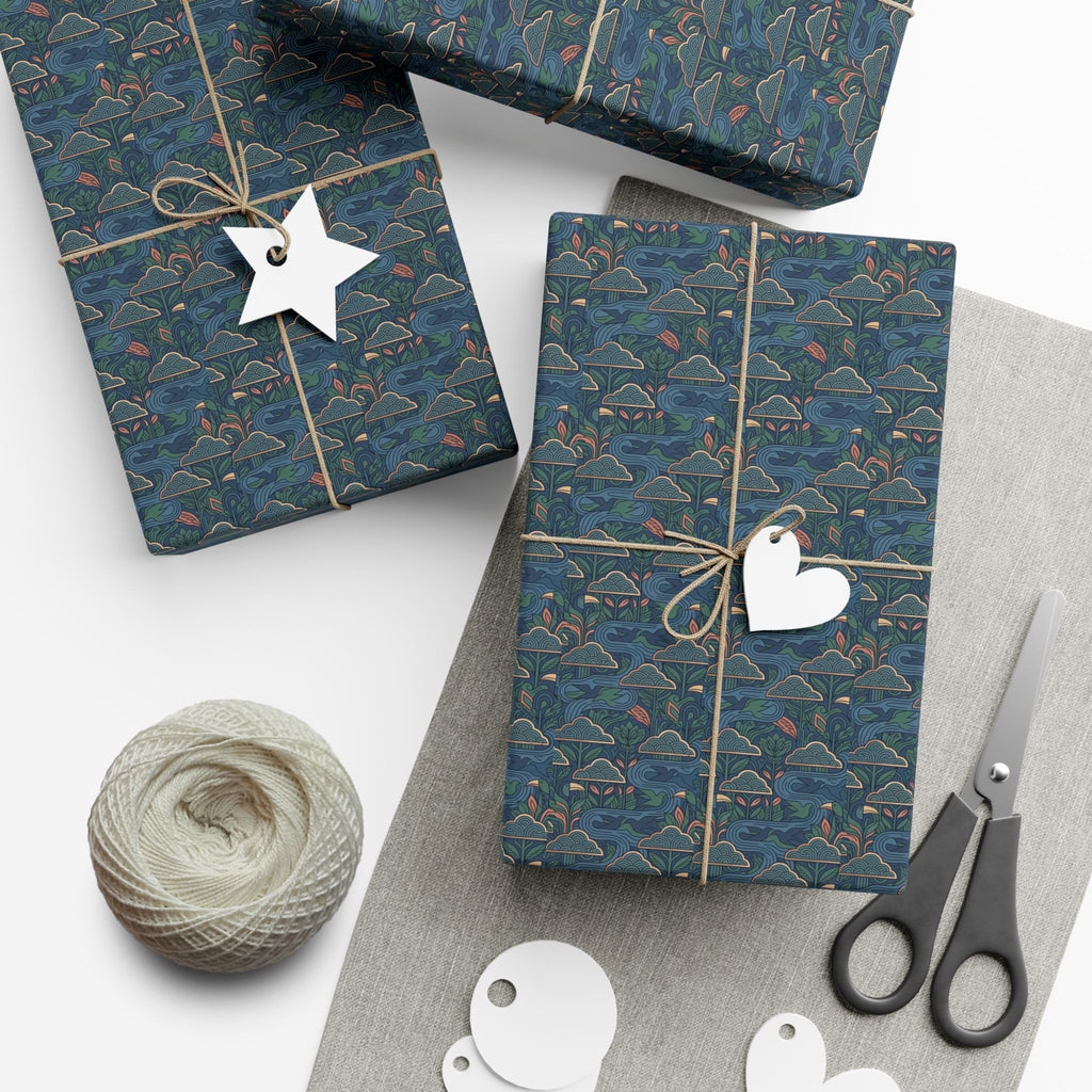 Blue Geometric Hills gift wrap paper | Repeating pattern, Landscape motif