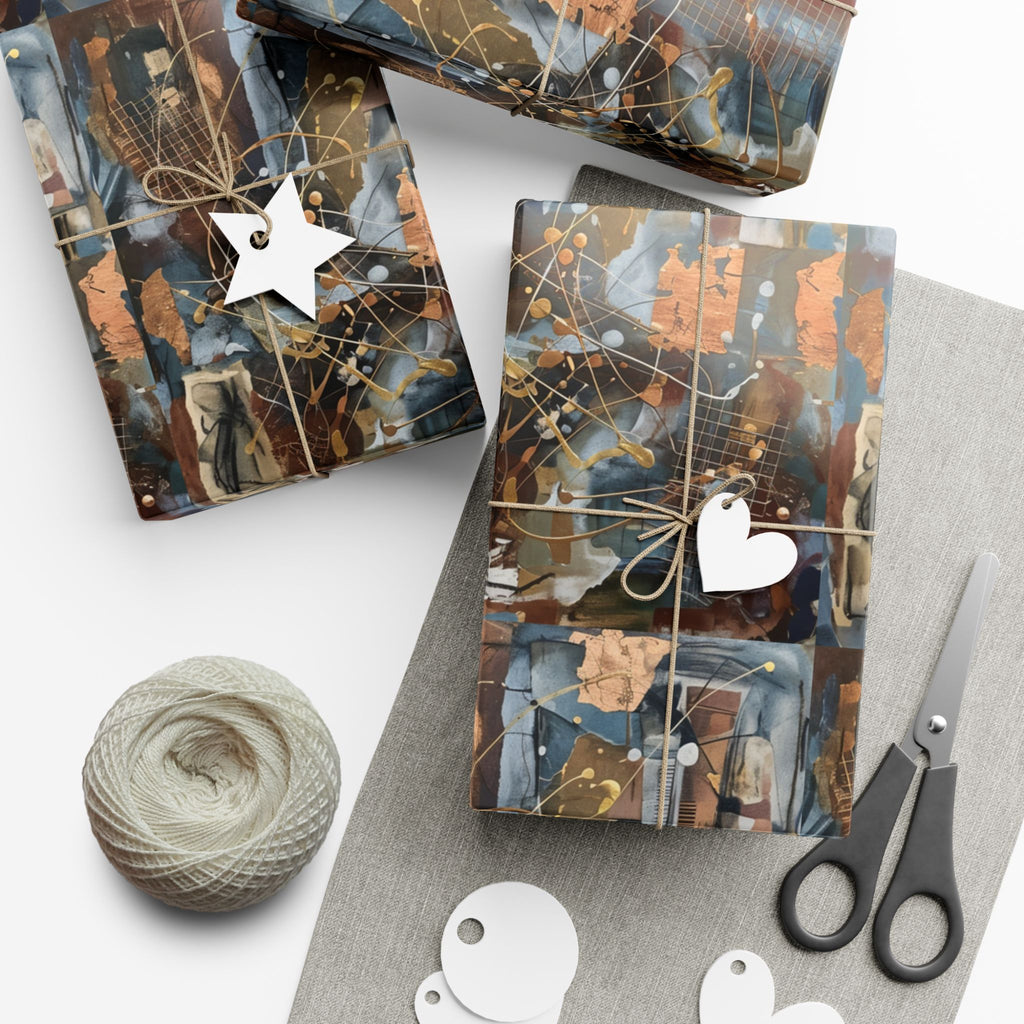 Abstract Paint Splatter Gift Wrap Papers | Modern Brown Blue Wrapping Paper