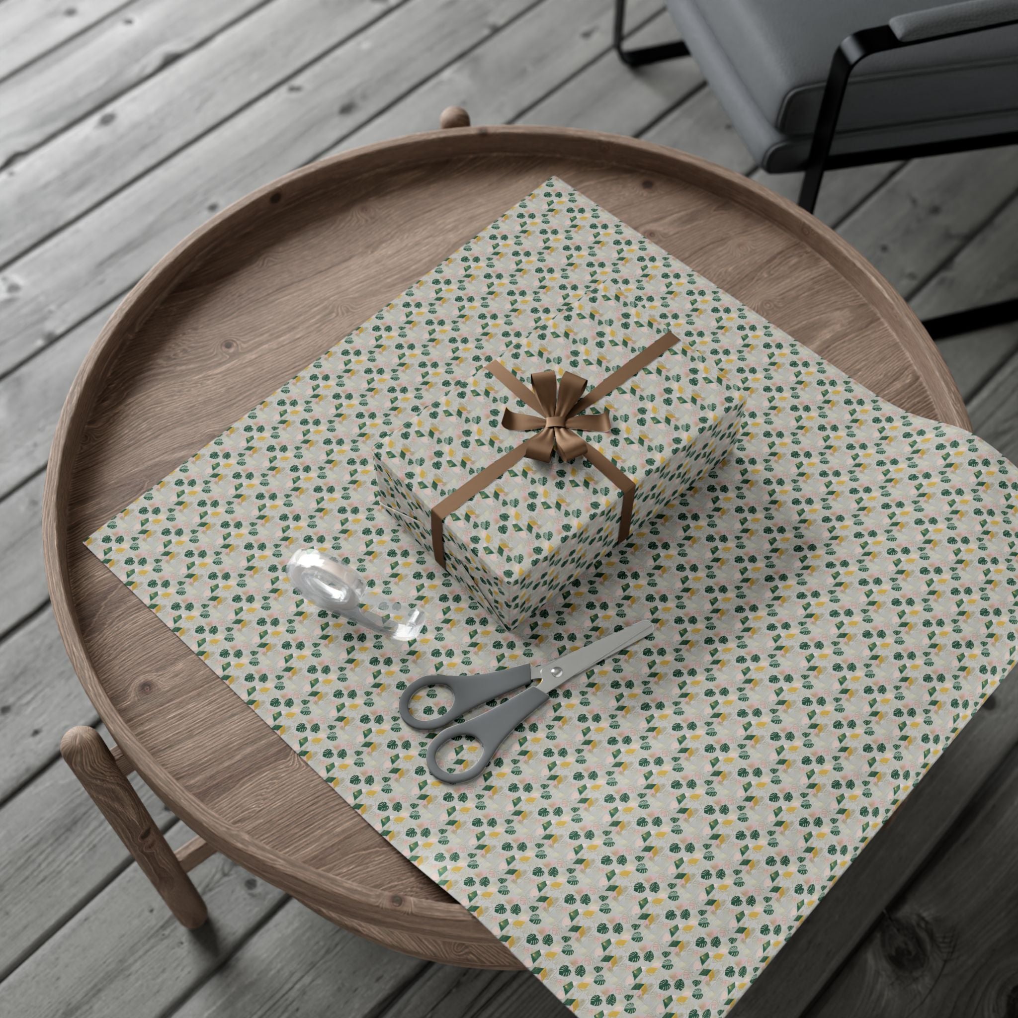 Abstract Leaf Pattern Gift Wrap, Botanical Wrapping Paper Roll | Neutral Green Beige