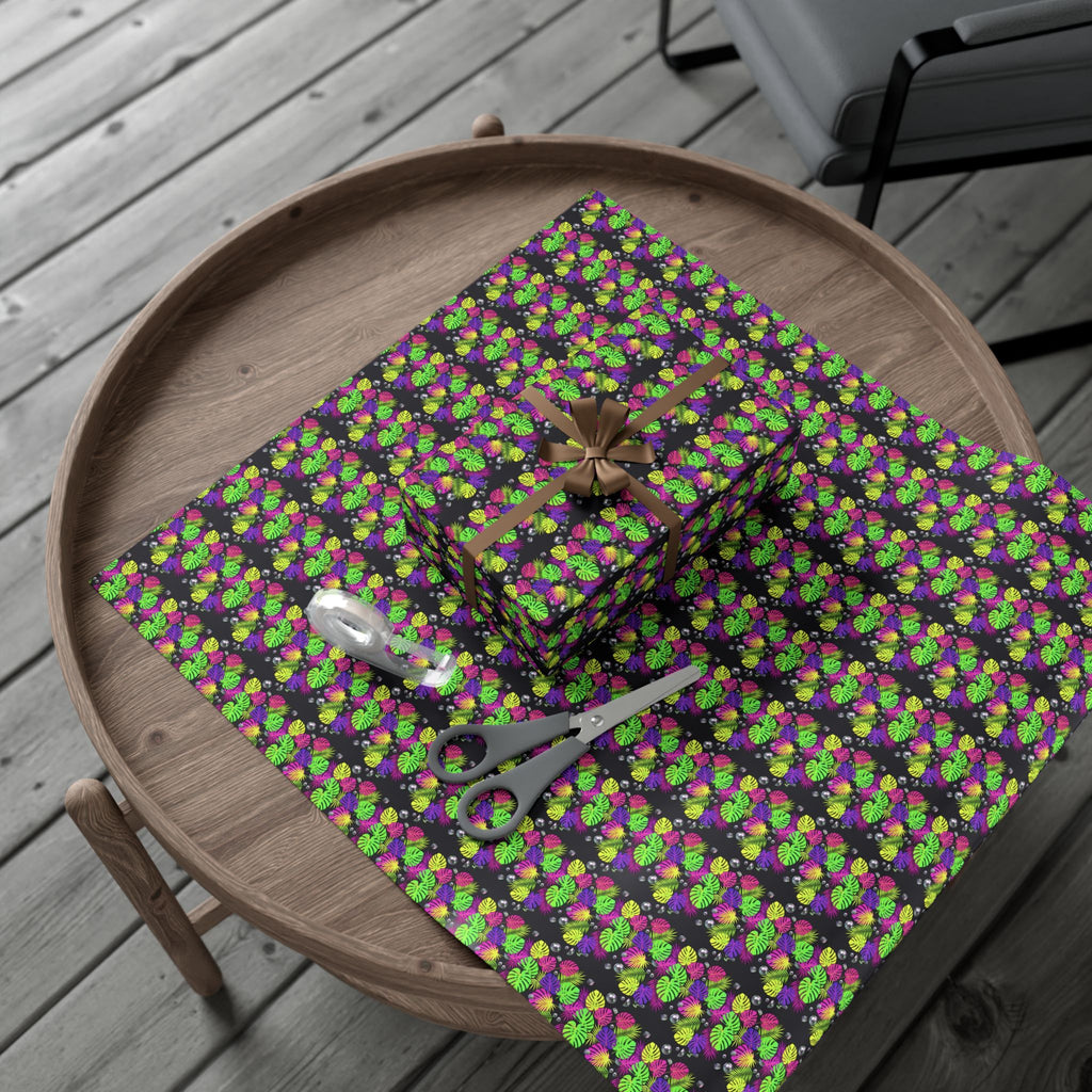 Neon Floral Pattern Gift Wrap Paper | Bright Botanical Wrapping Roll