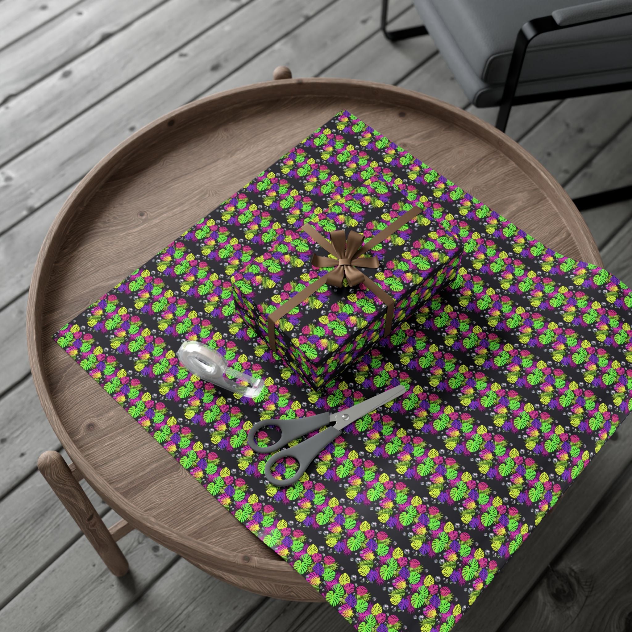 Neon Floral Pattern Gift Wrap Paper | Bright Botanical Wrapping Roll