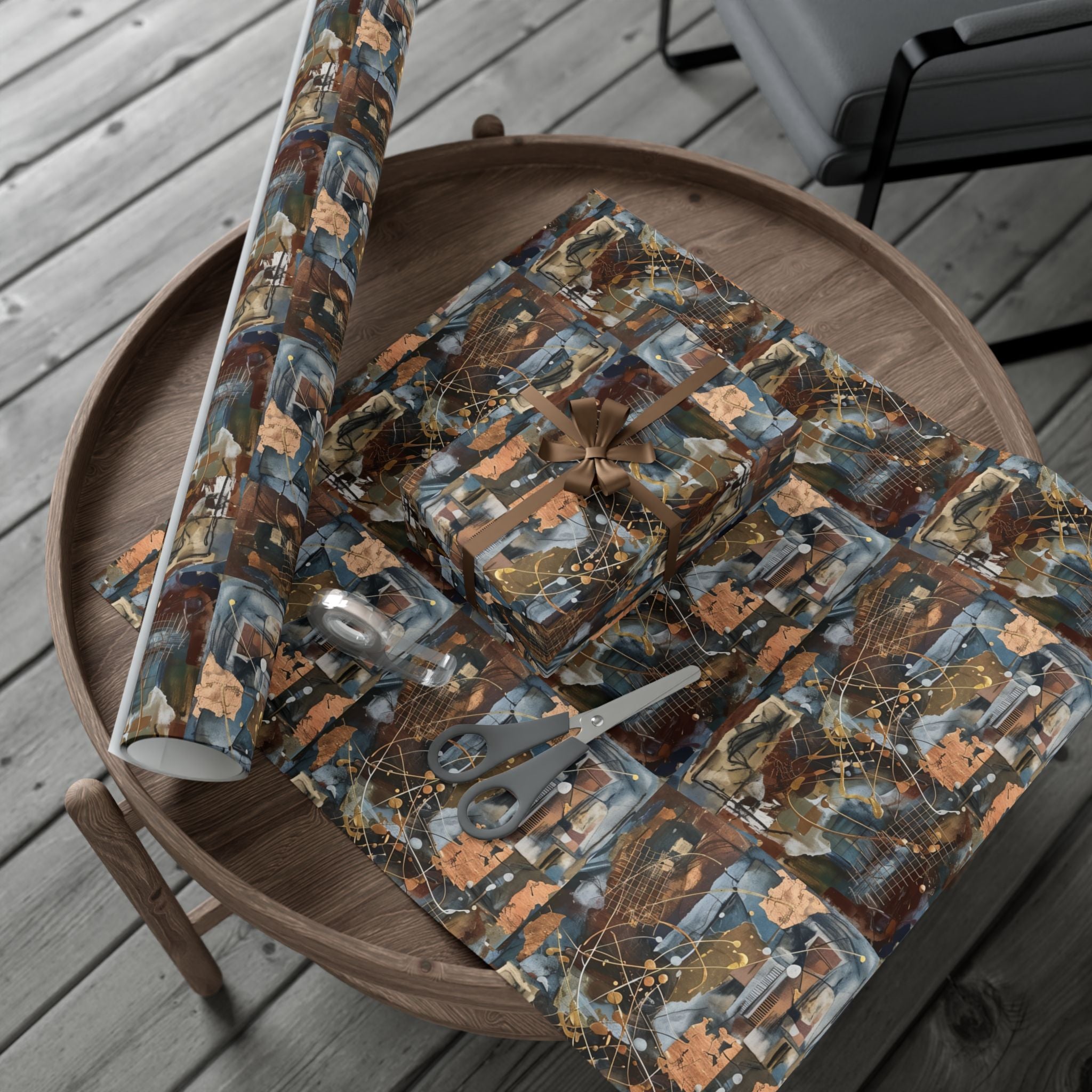 Abstract Paint Splatter Gift Wrap Papers | Modern Brown Blue Wrapping Paper