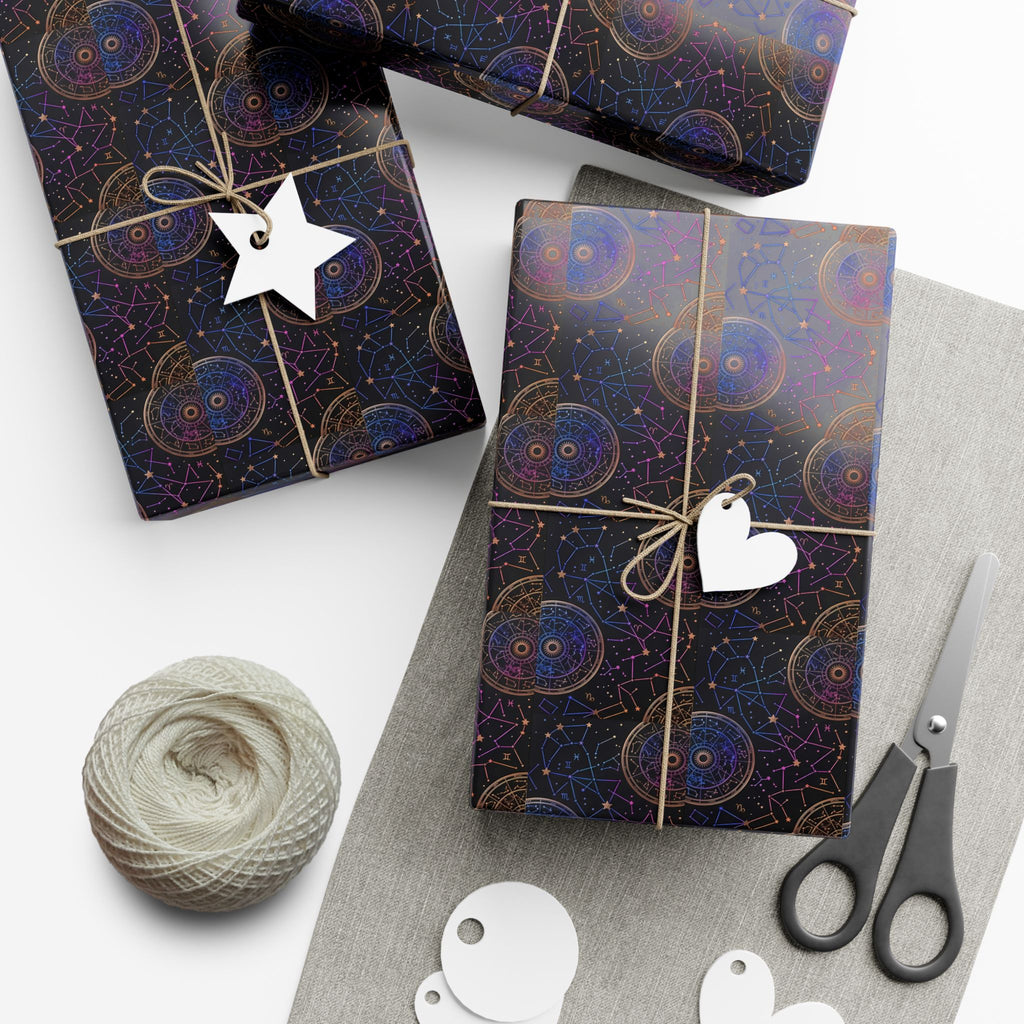 Celestial Mandala Pattern Gift Wrap Paper | Dark Starry Wrapping Paper