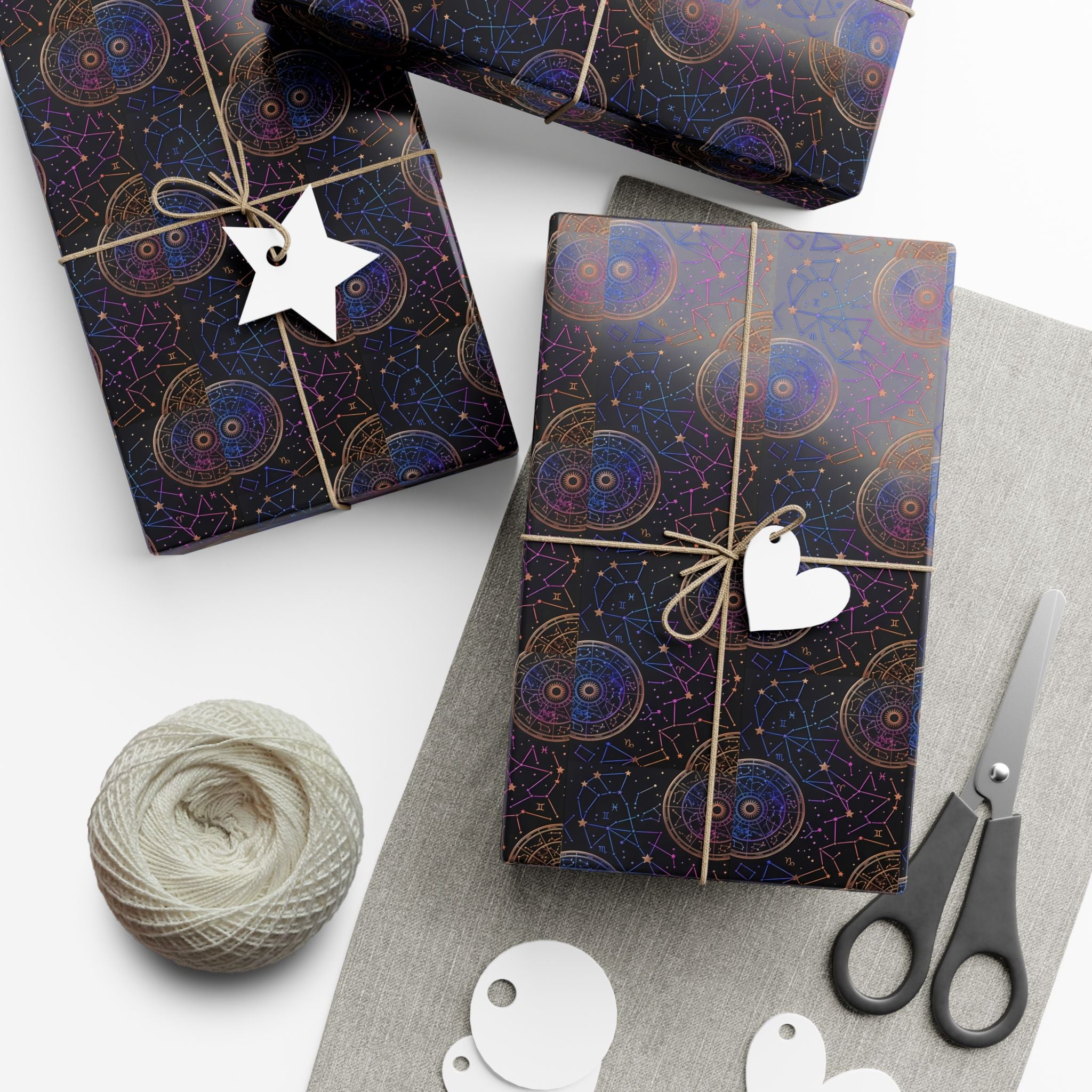 Celestial Mandala Pattern Gift Wrap Paper | Dark Starry Wrapping Paper
