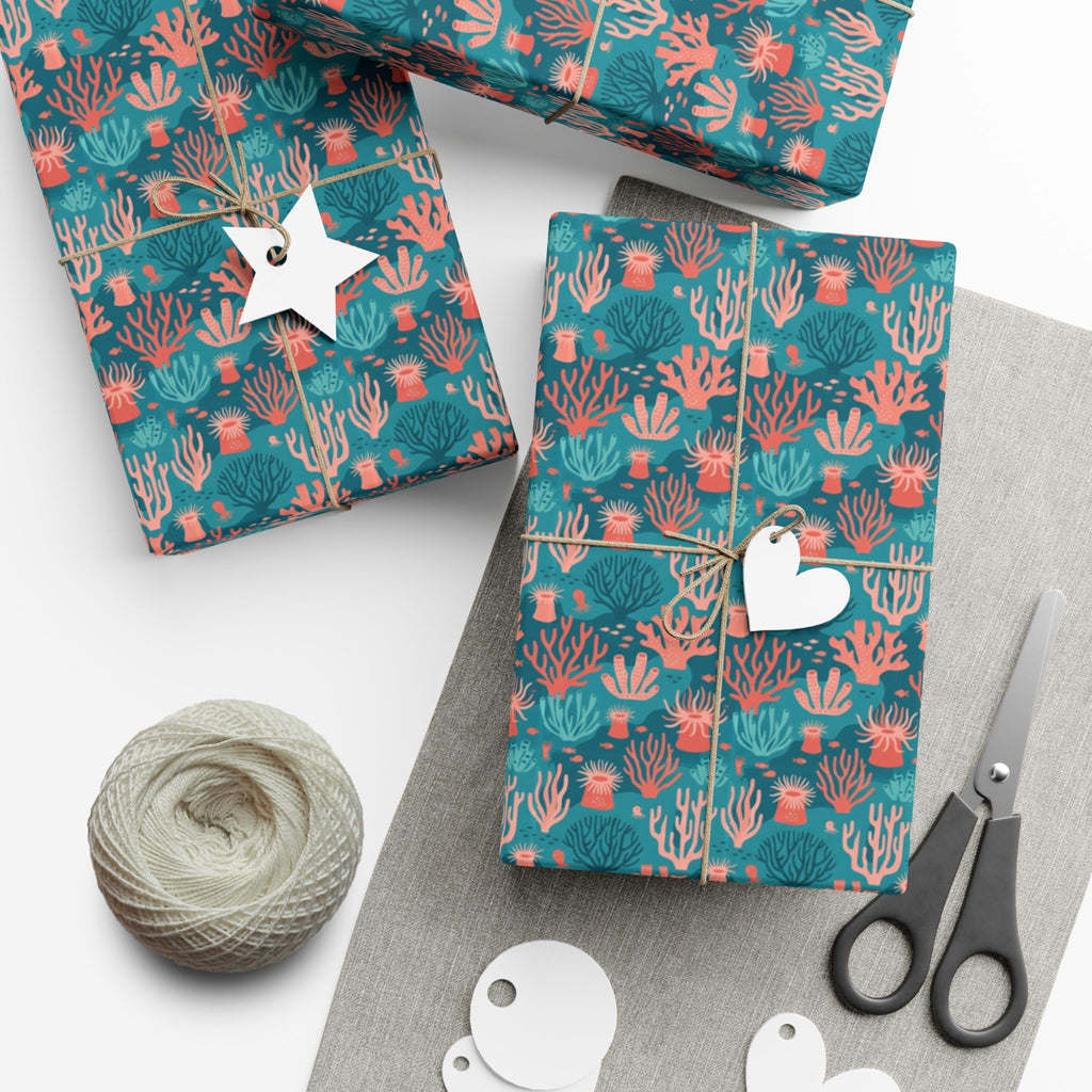 Coral Reef Pattern Gift Wrap Papers | Ocean Seaweed Shells Wrapping Paper