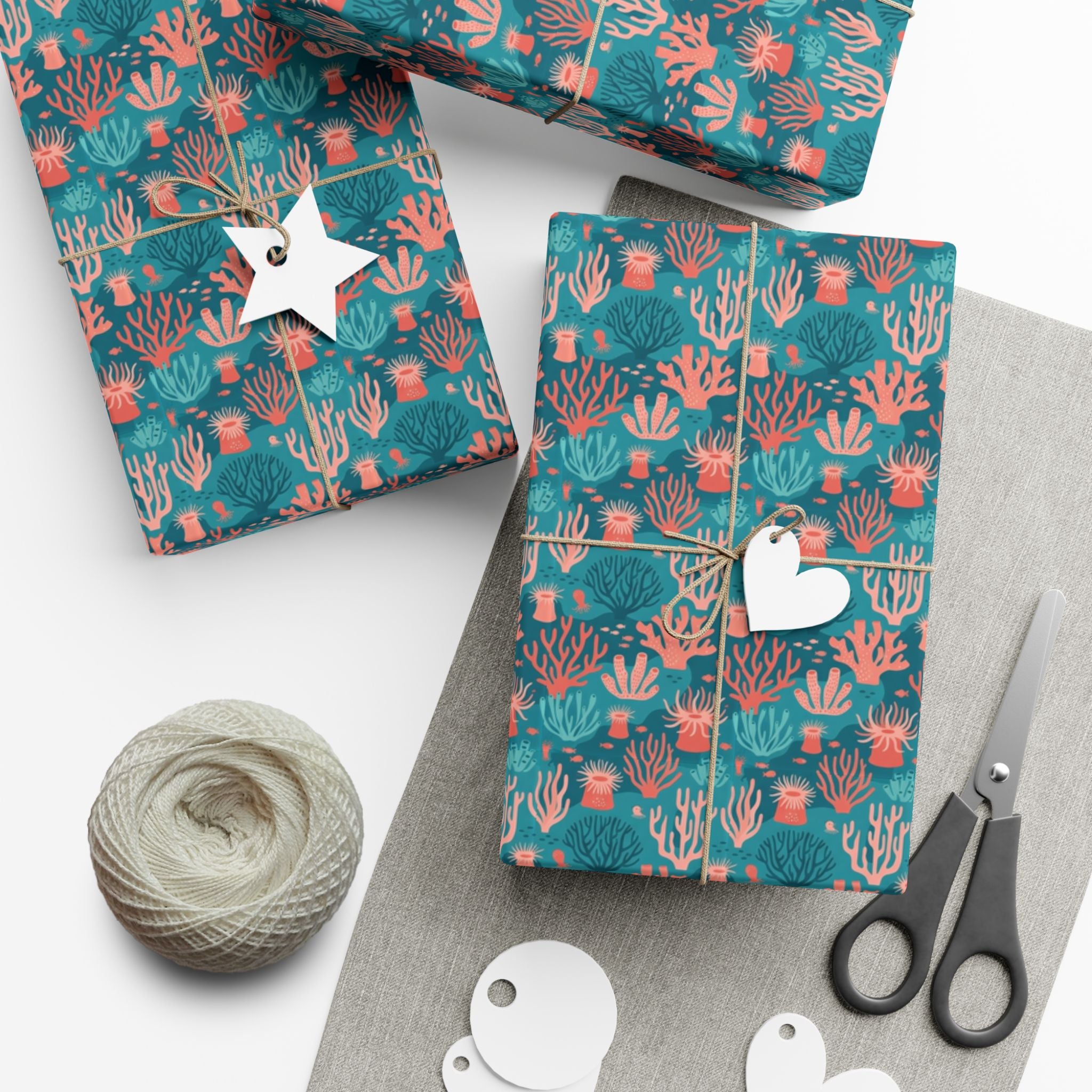 Coral Reef Pattern Gift Wrap Papers | Ocean Seaweed Shells Wrapping Paper