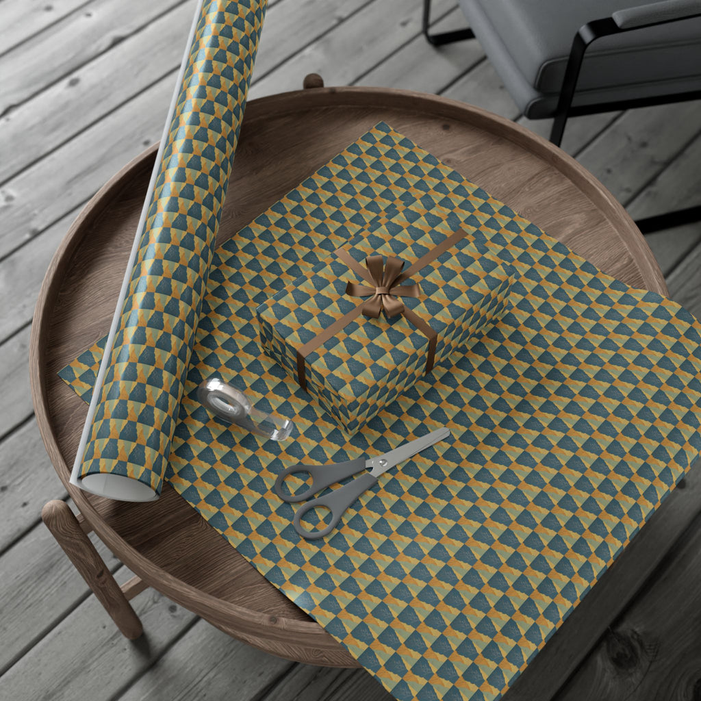 Geometric Birds Pattern Gift Wrap Papers | Blue Green Diamond Wrapping Paper