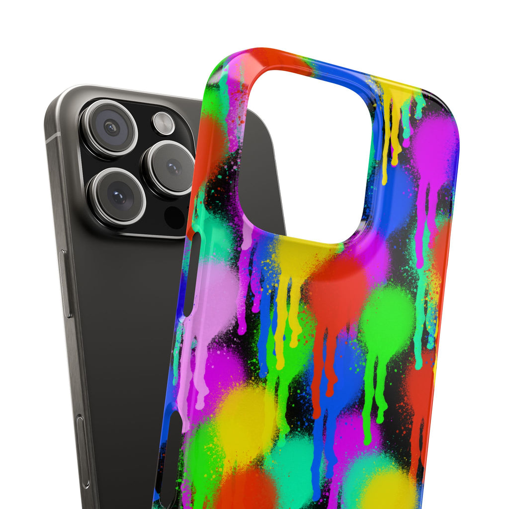 Colorful Drip Spray Paint Dots Slim Phone Case | Neon Graffiti Pattern