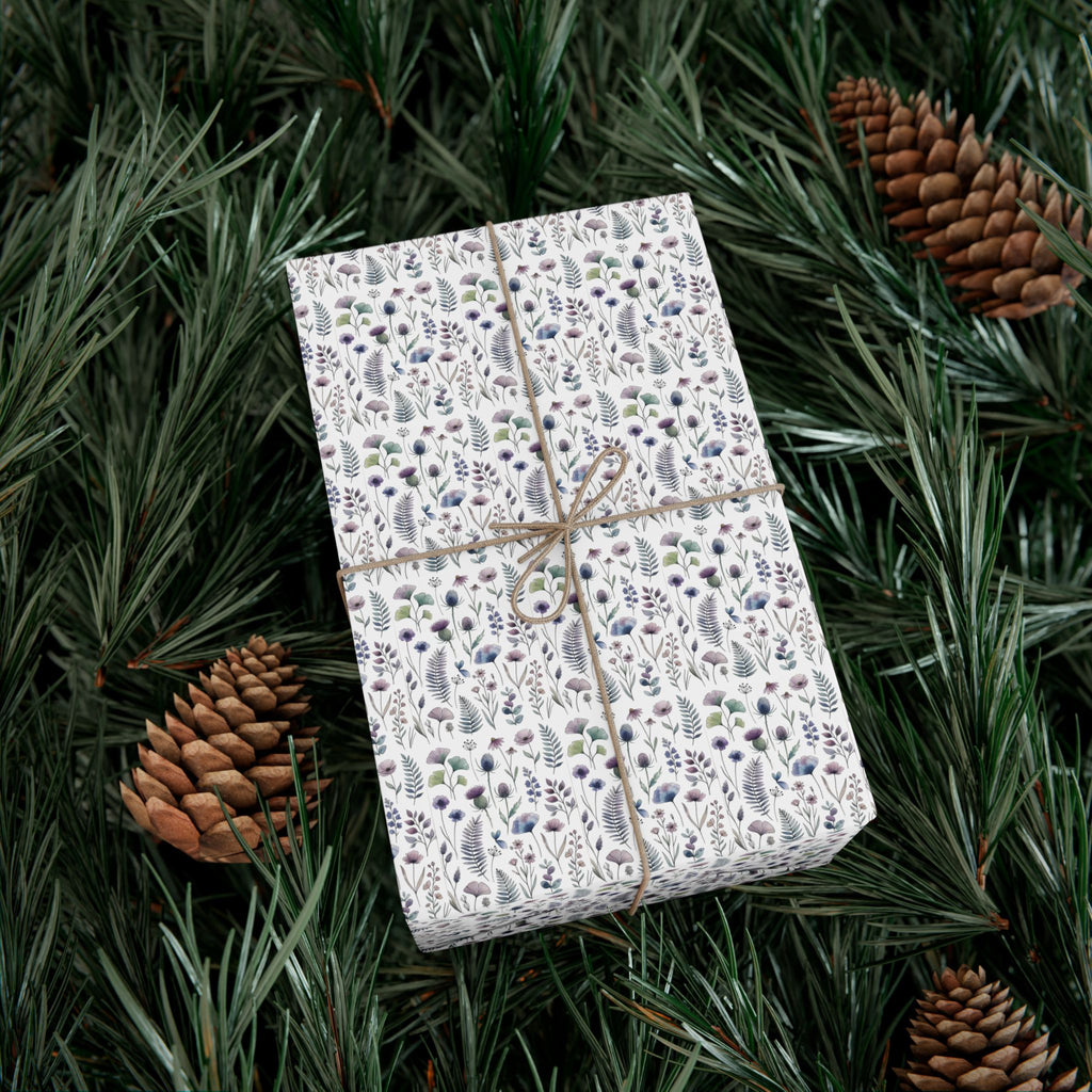 Tiny Lavender Floral Pattern Gift Wrap Paper | Neutral Botanical Wrapping
