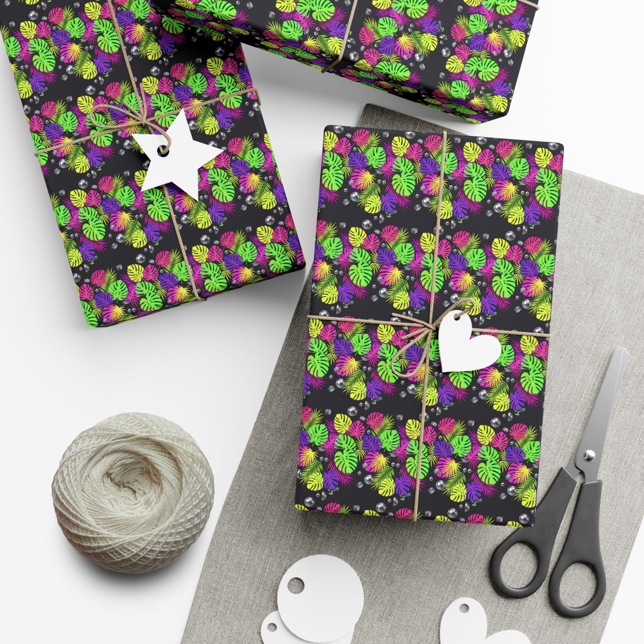Neon Floral Pattern Gift Wrap Paper | Bright Botanical Wrapping Roll