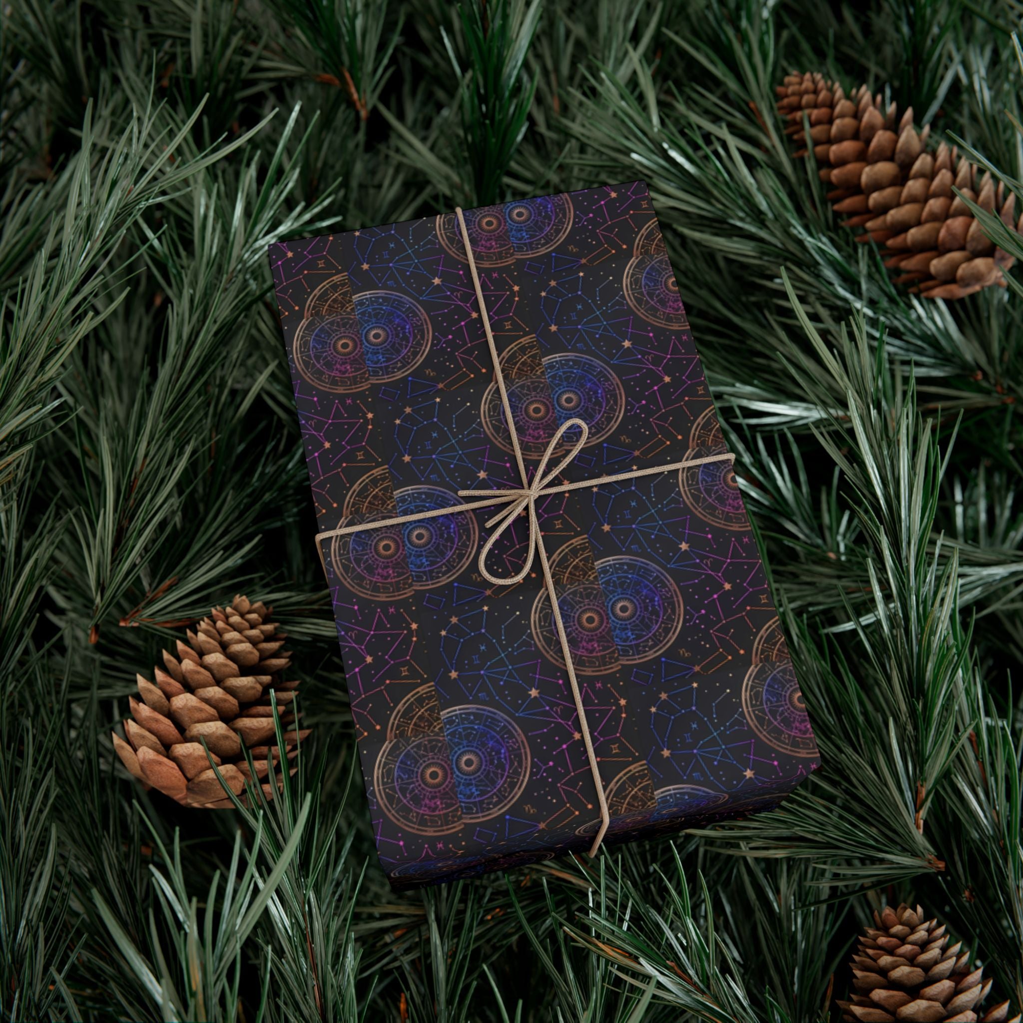 Celestial Mandala Pattern Gift Wrap Paper | Dark Starry Wrapping Paper