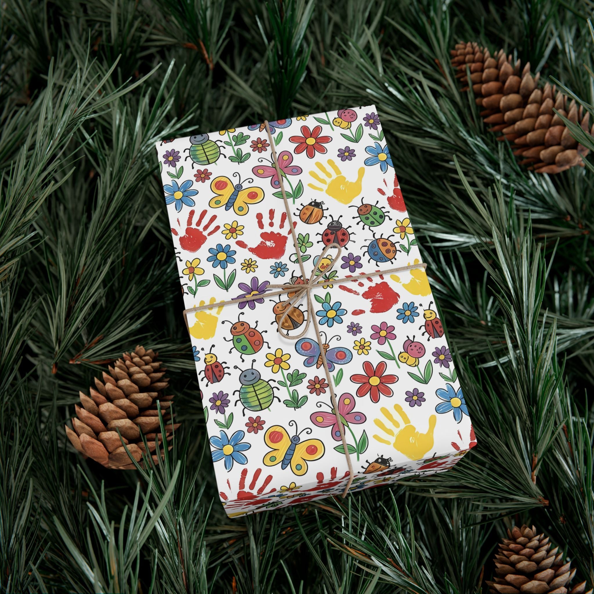 Kids Handprint Flowers Pattern Gift Wrap Paper | Floral Children's Wrapping