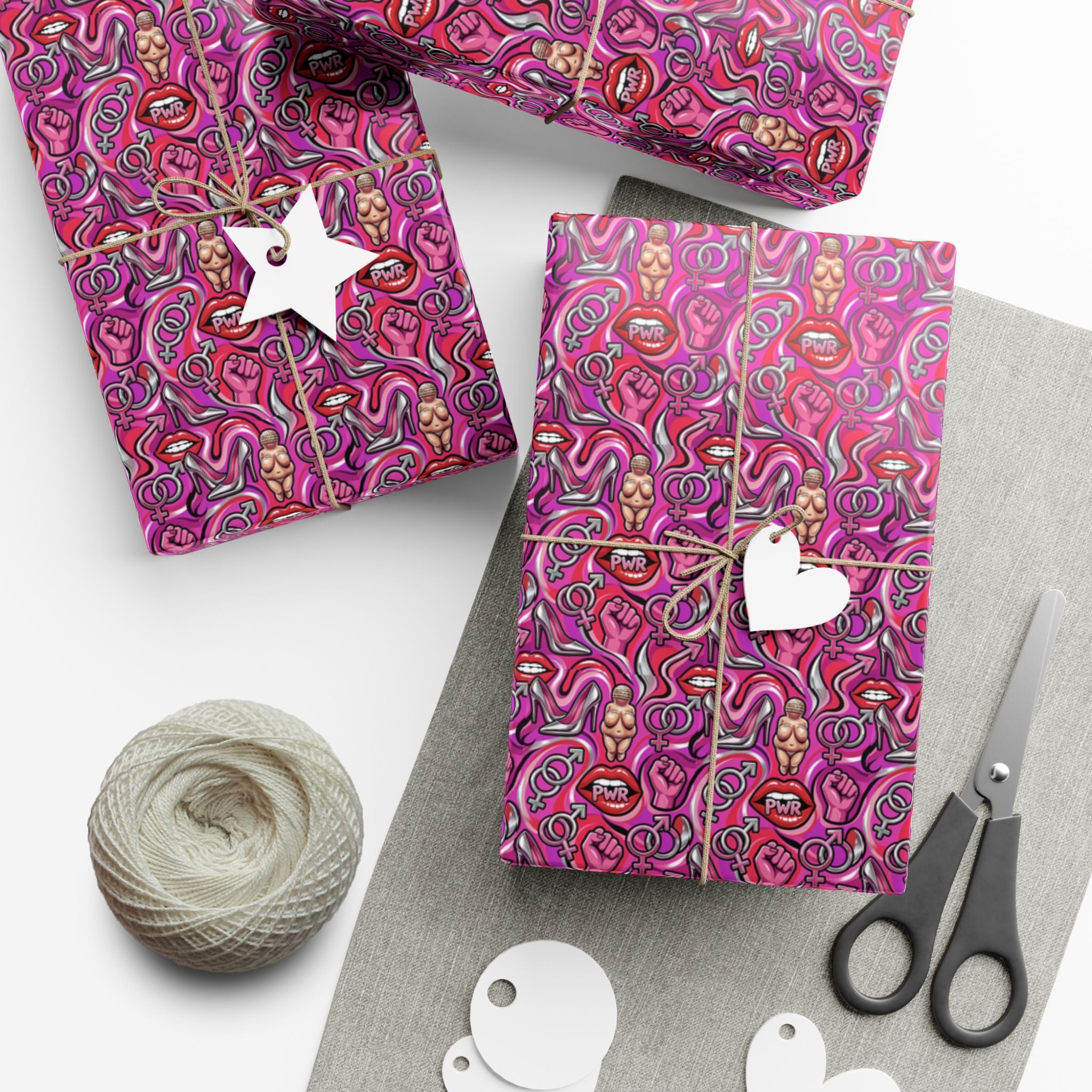 Psychedelic Lip PWR Pattern Gift Wrap Paper | Pink Swirl Wrapping Paper