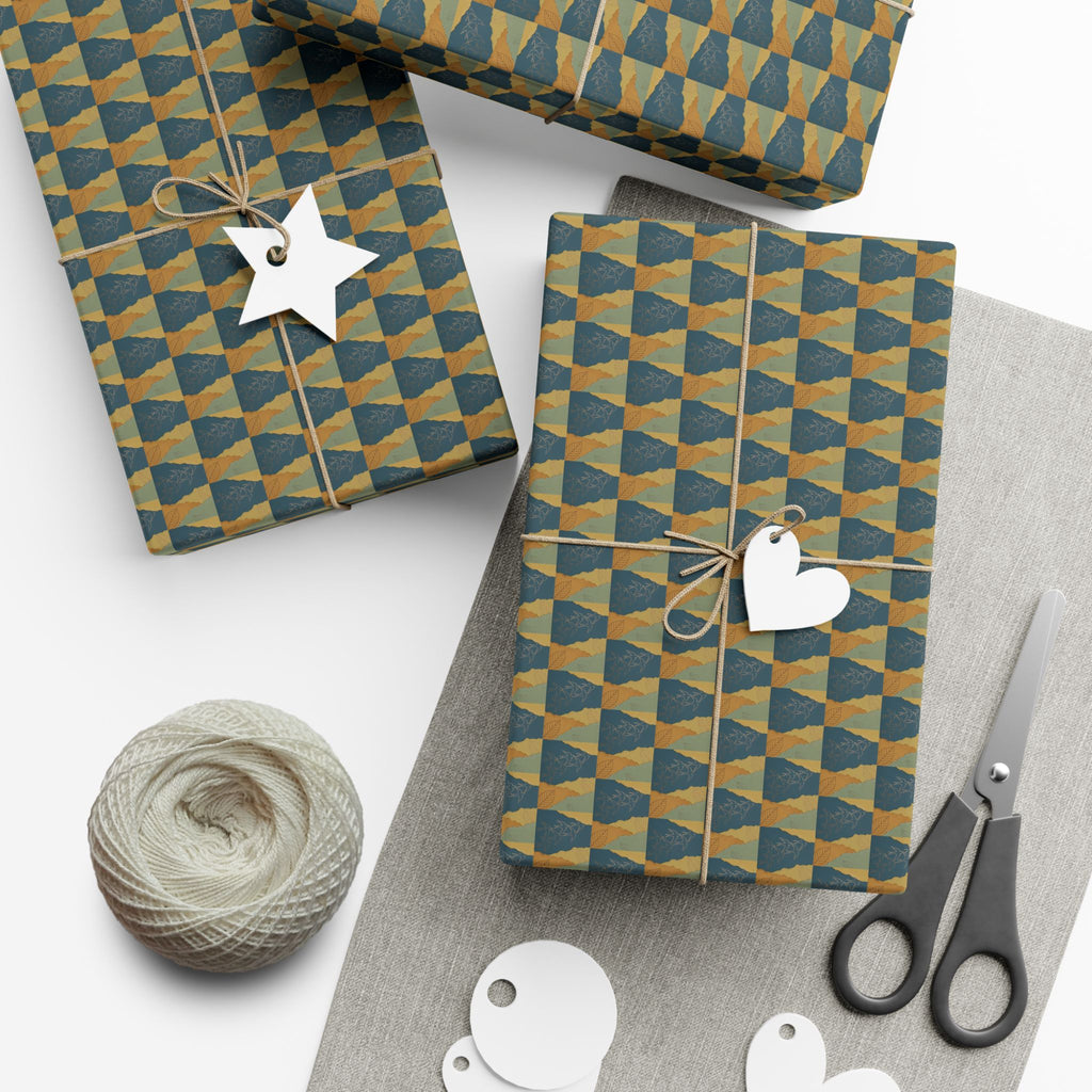 Geometric Birds Pattern Gift Wrap Papers | Blue Green Diamond Wrapping Paper