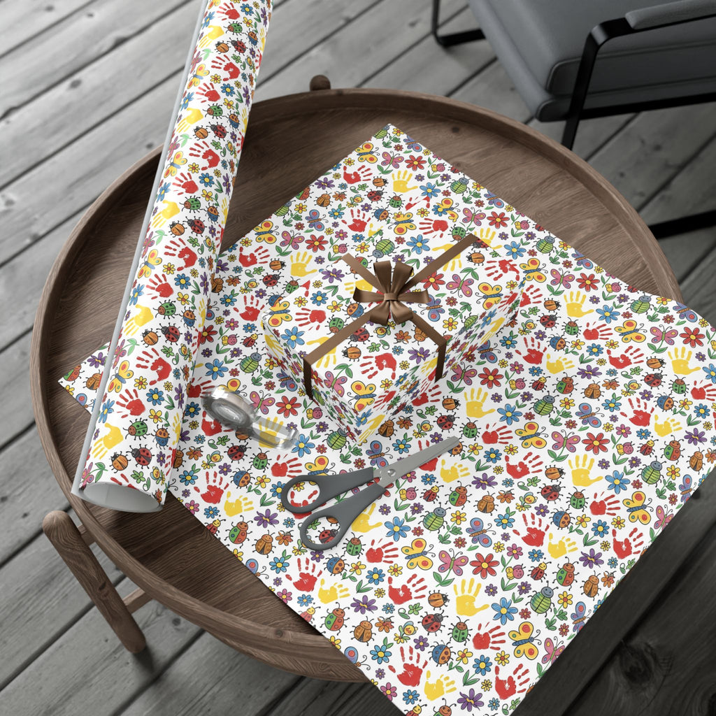 Kids Handprint Flowers Pattern Gift Wrap Paper | Floral Children's Wrapping