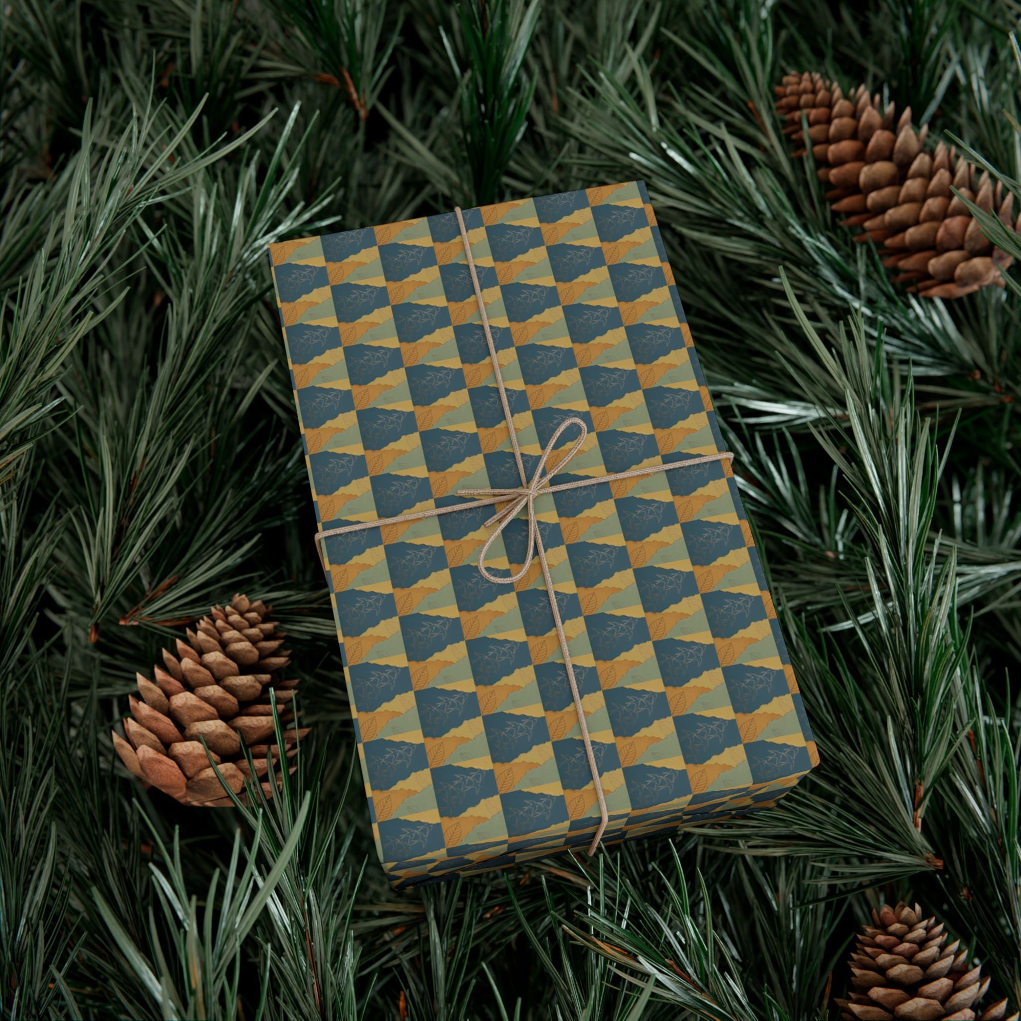 Geometric Birds Pattern Gift Wrap Papers | Blue Green Diamond Wrapping Paper