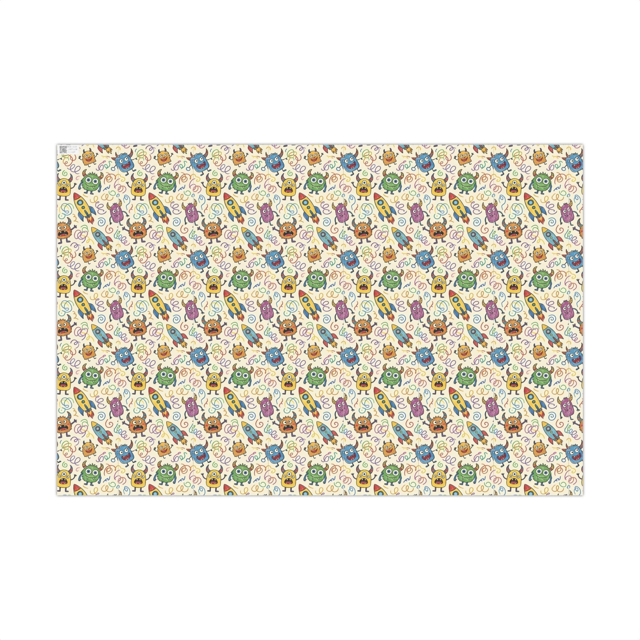 Cute Monster and Rocket Pattern Gift Wrap Paper | Kids Birthday Wrapping Paper