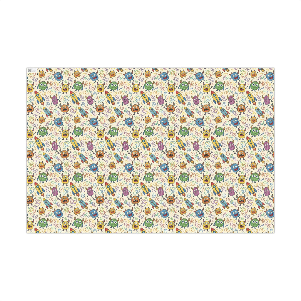 Cute Monster and Rocket Pattern Gift Wrap Paper | Kids Birthday Wrapping Paper