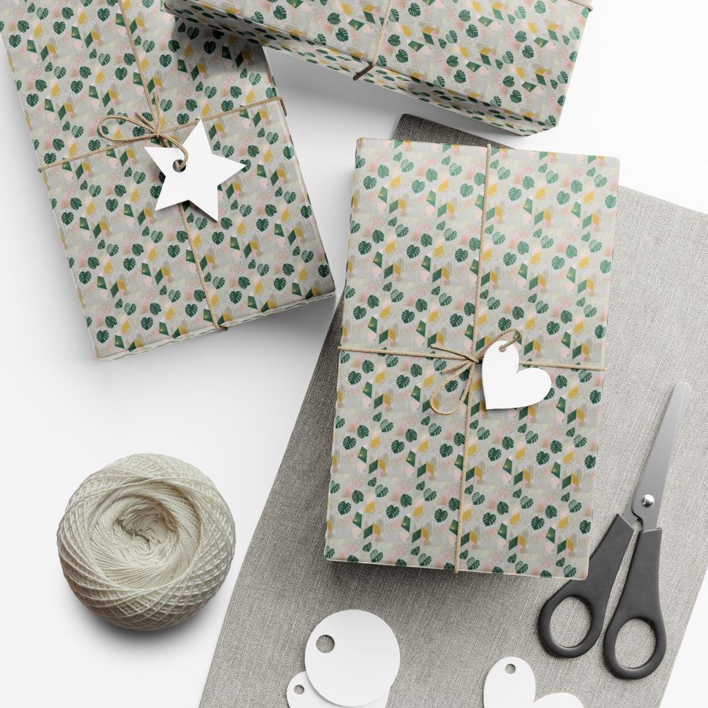 Abstract Leaf Pattern Gift Wrap, Botanical Wrapping Paper Roll | Neutral Green Beige