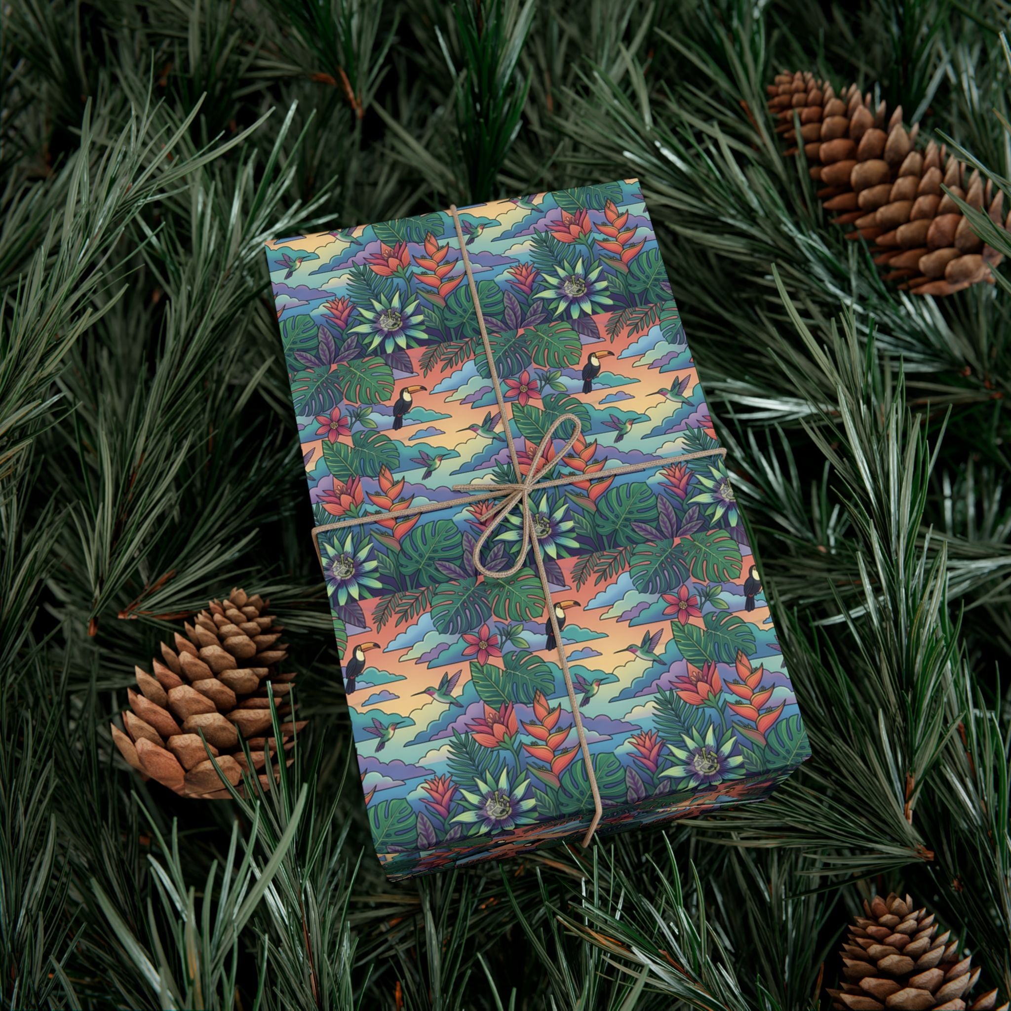 Tropical Floral Pattern Gift Wrap Papers | Botanical Jungle Wrapping Paper Roll