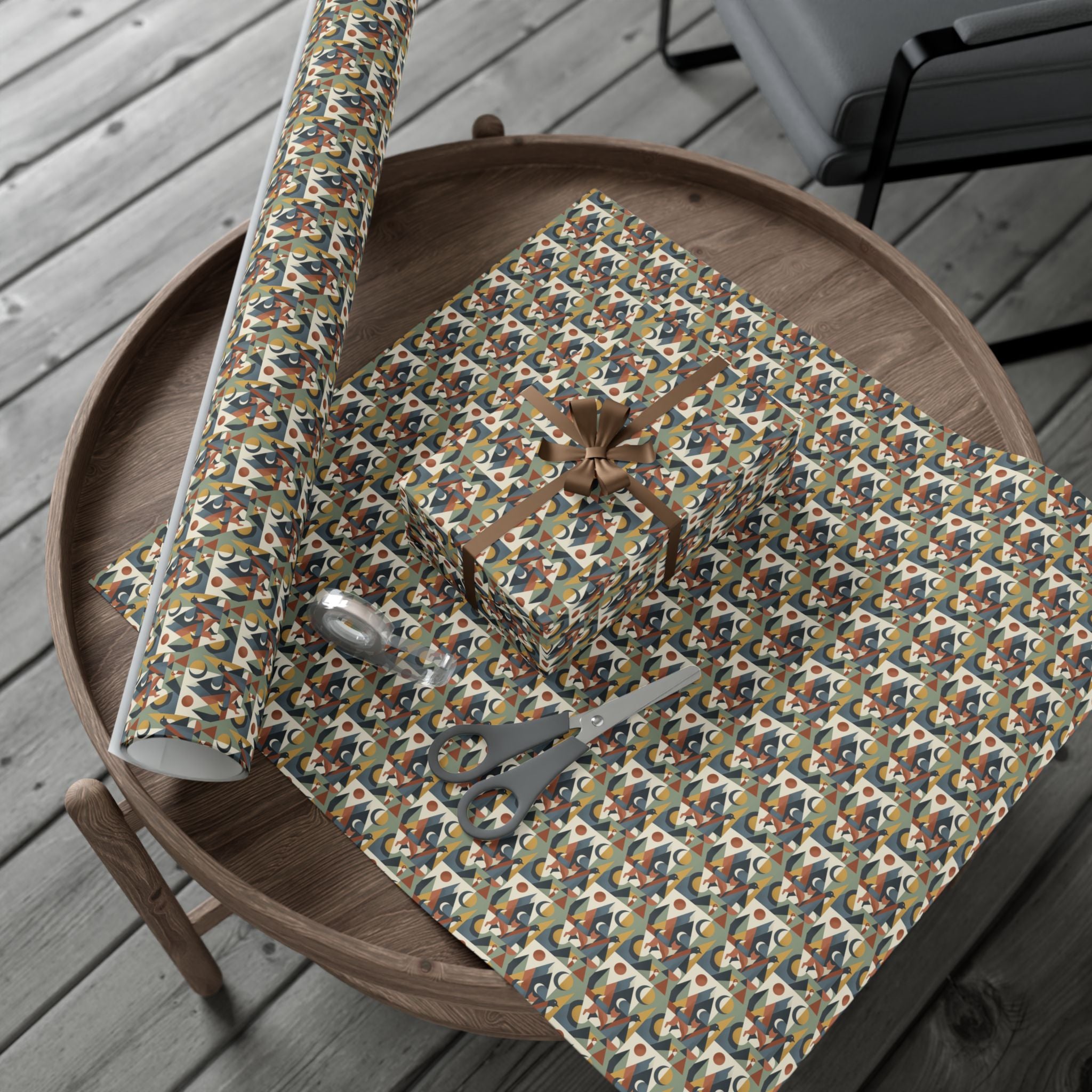 Abstract Geometric Pattern Gift Wrap Paper | Retro Mid-Century Wrapping Paper
