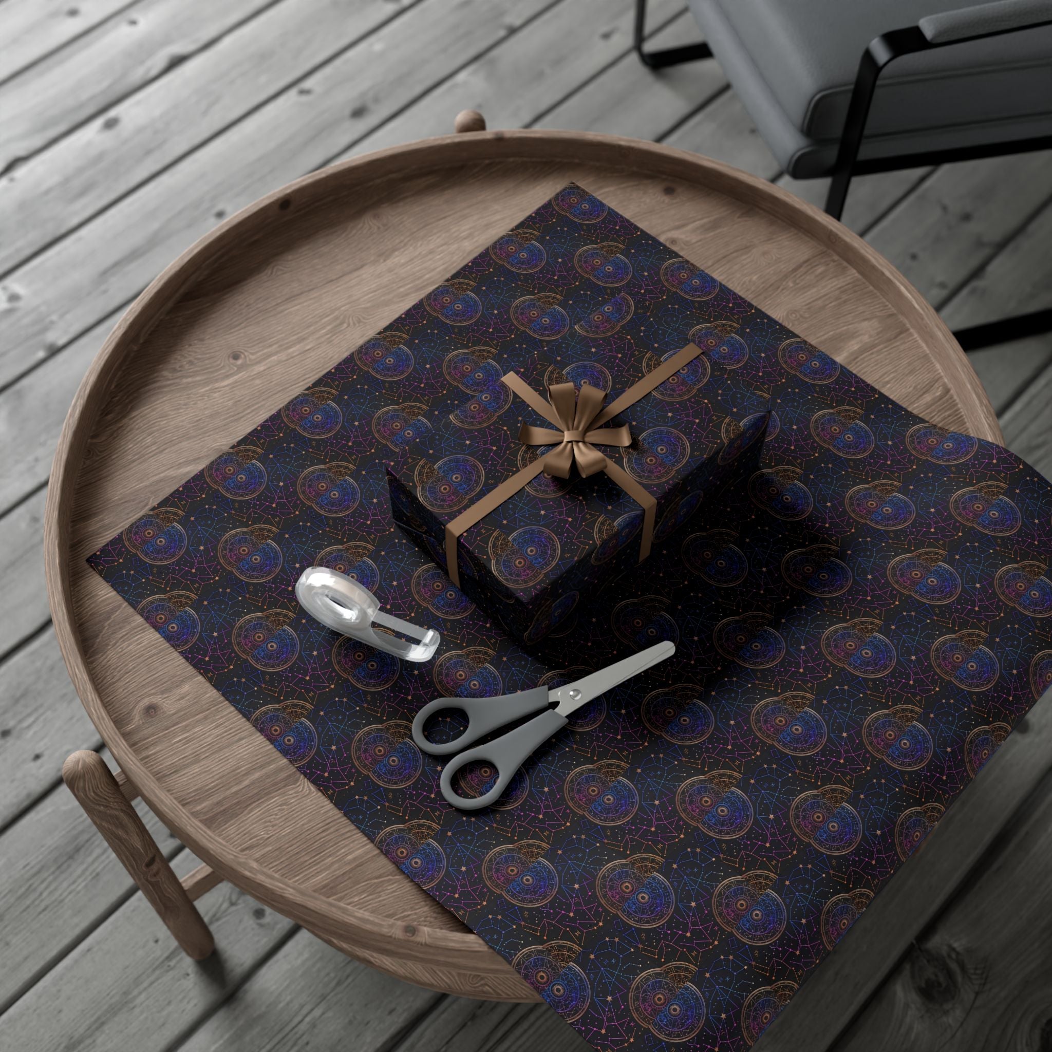 Celestial Mandala Pattern Gift Wrap Paper | Dark Starry Wrapping Paper