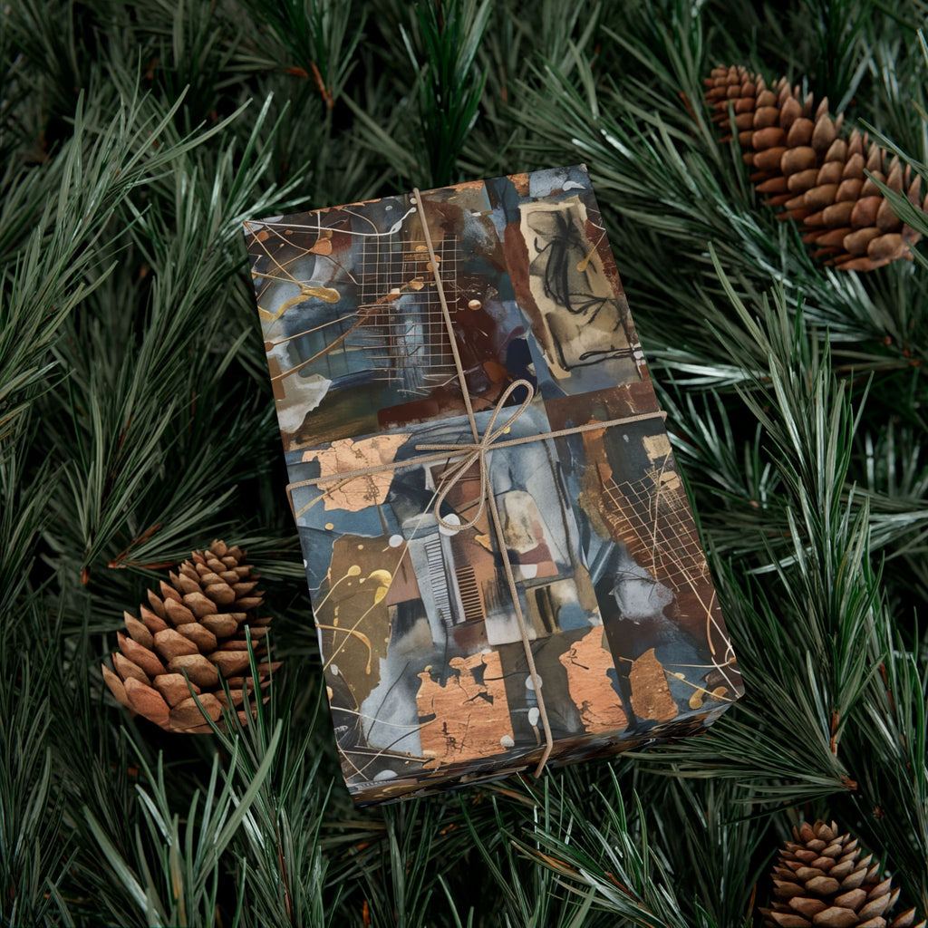 Abstract Paint Splatter Gift Wrap Papers | Modern Brown Blue Wrapping Paper