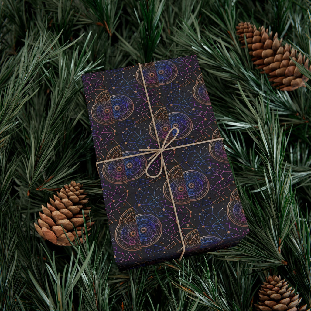 Celestial Mandala Pattern Gift Wrap Paper | Dark Starry Wrapping Paper