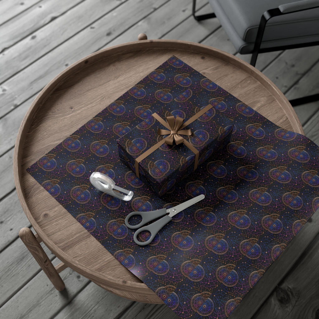 Celestial Mandala Pattern Gift Wrap Paper | Dark Starry Wrapping Paper