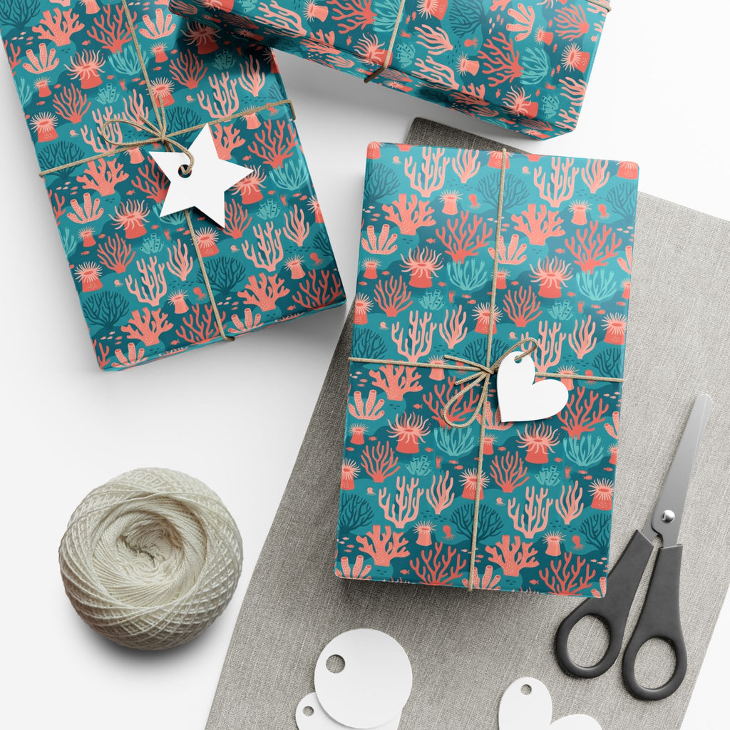 Coral Reef Pattern Gift Wrap Papers | Ocean Seaweed Shells Wrapping Paper