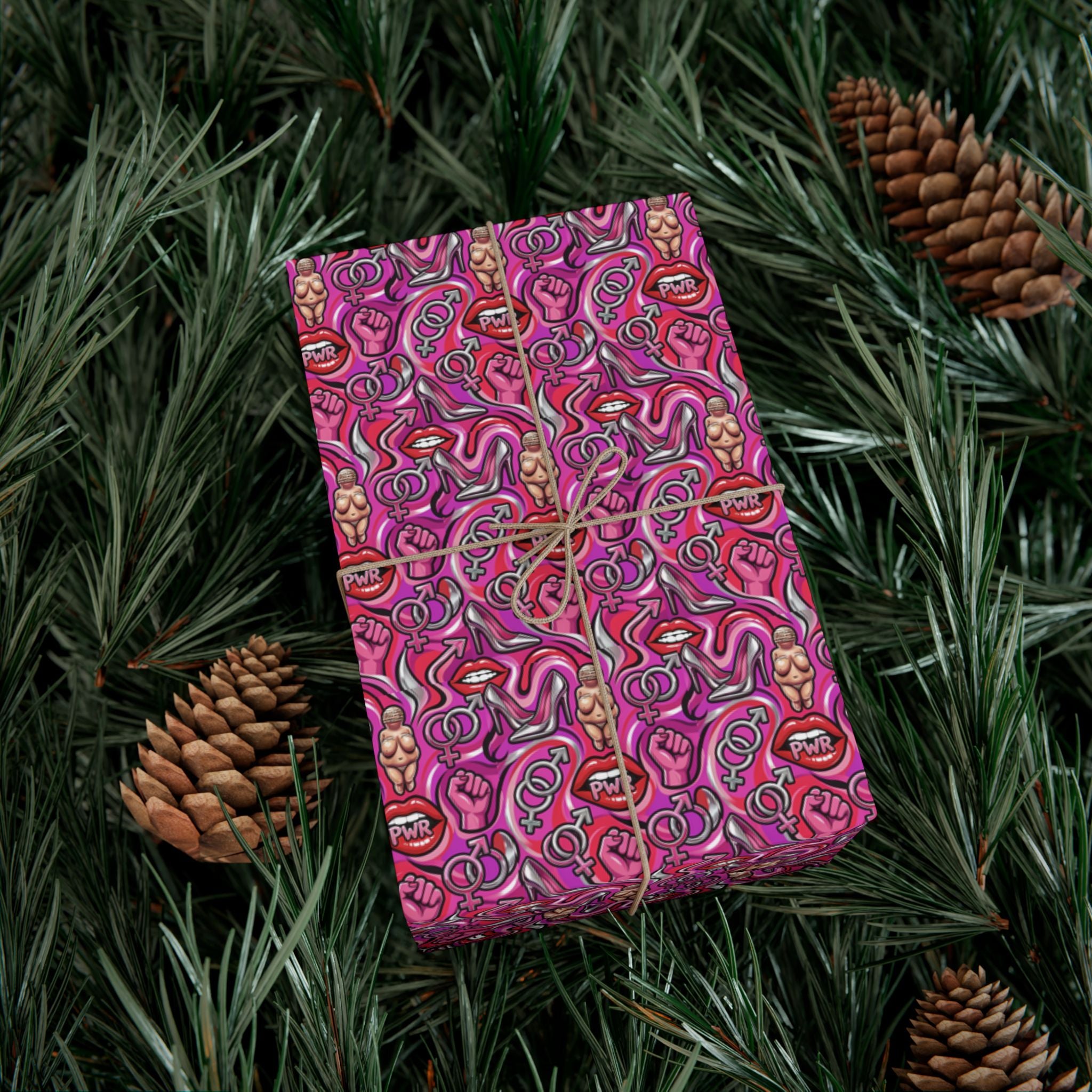 Psychedelic Lip PWR Pattern Gift Wrap Paper | Pink Swirl Wrapping Paper