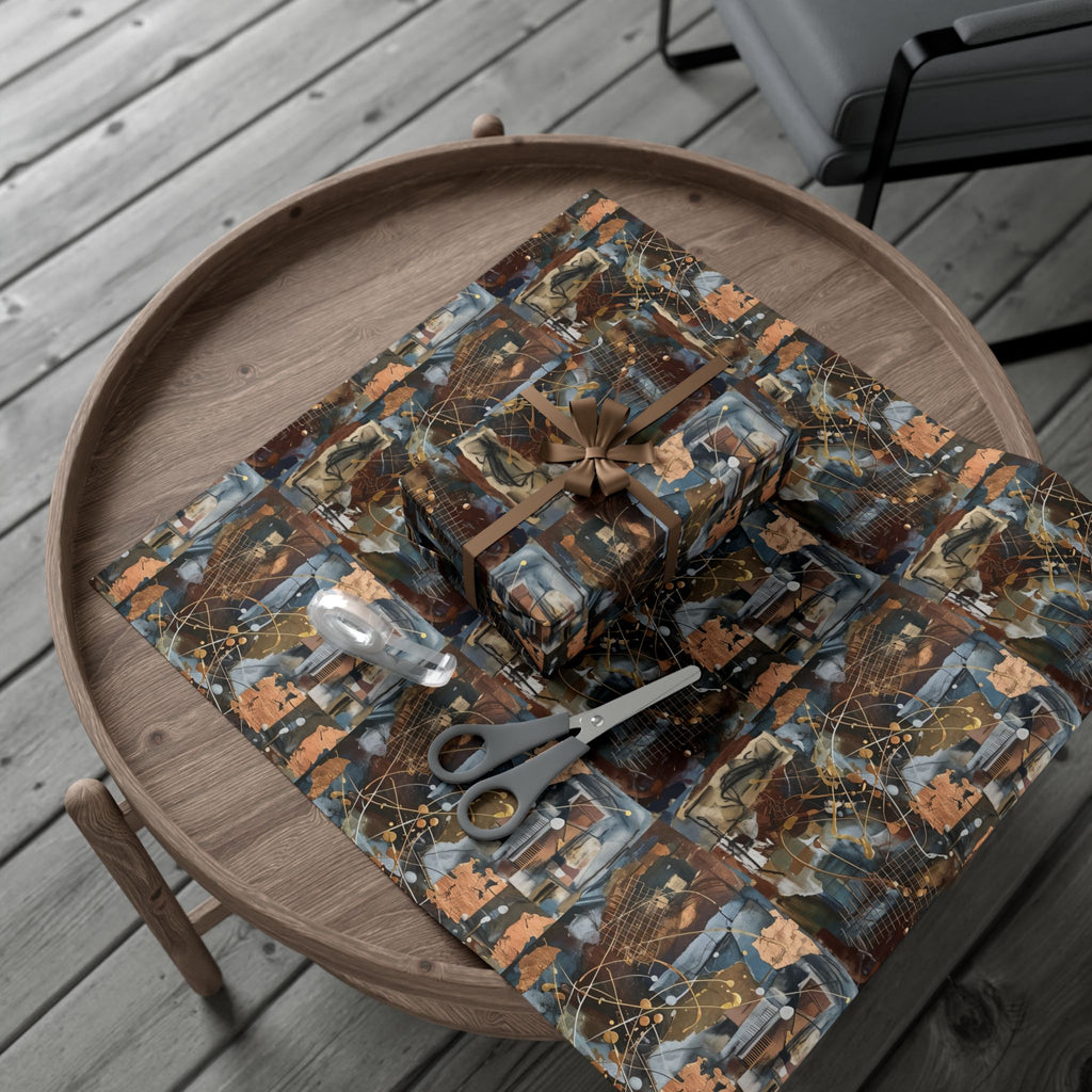 Abstract Paint Splatter Gift Wrap Papers | Modern Brown Blue Wrapping Paper