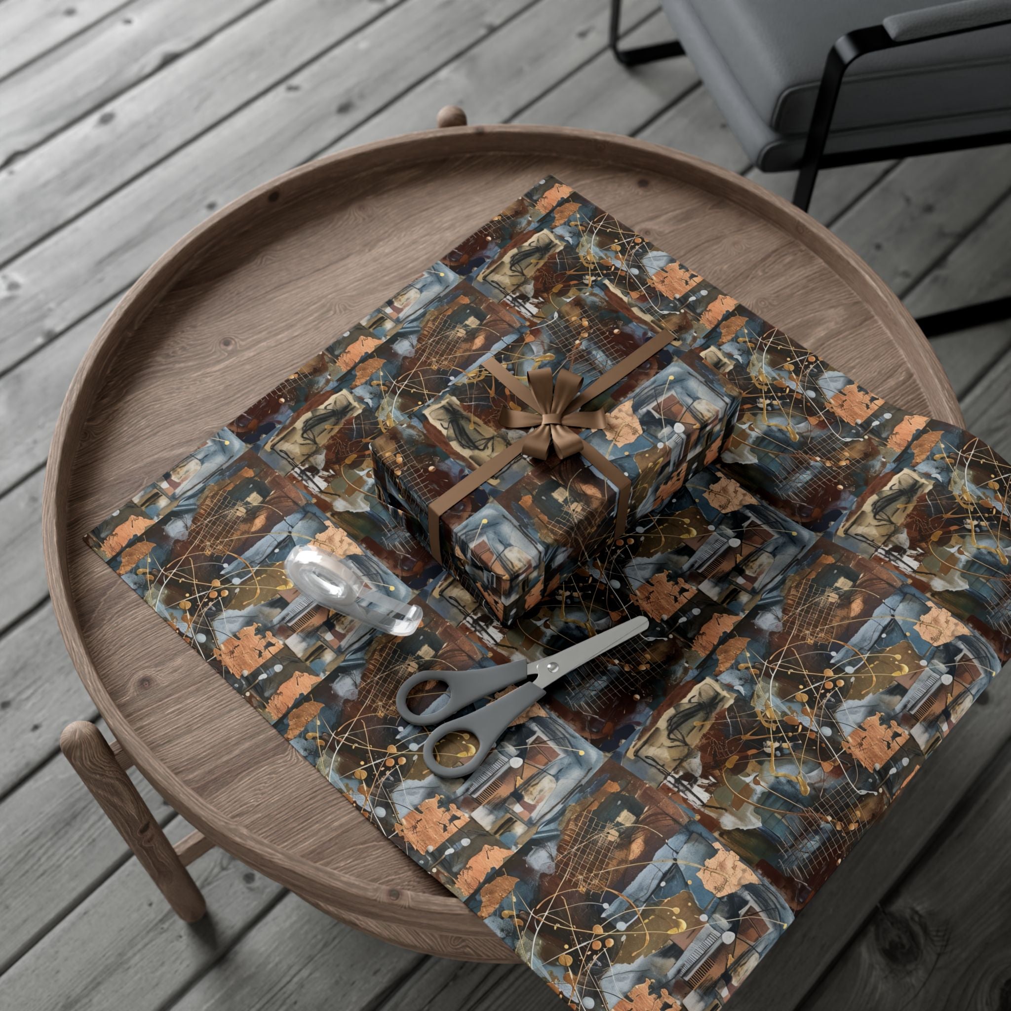 Abstract Paint Splatter Gift Wrap Papers | Modern Brown Blue Wrapping Paper